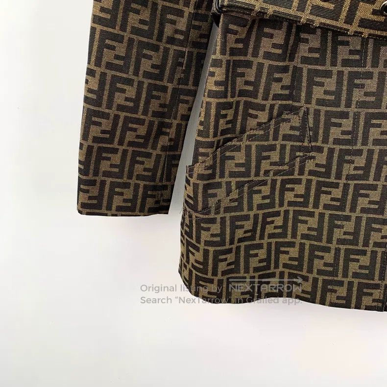 Fendi Fendi Dark Brown Logo Full-Print Lapel Belted Long Sleeve Size 4XL / US 24-26 - 5 Thumbnail