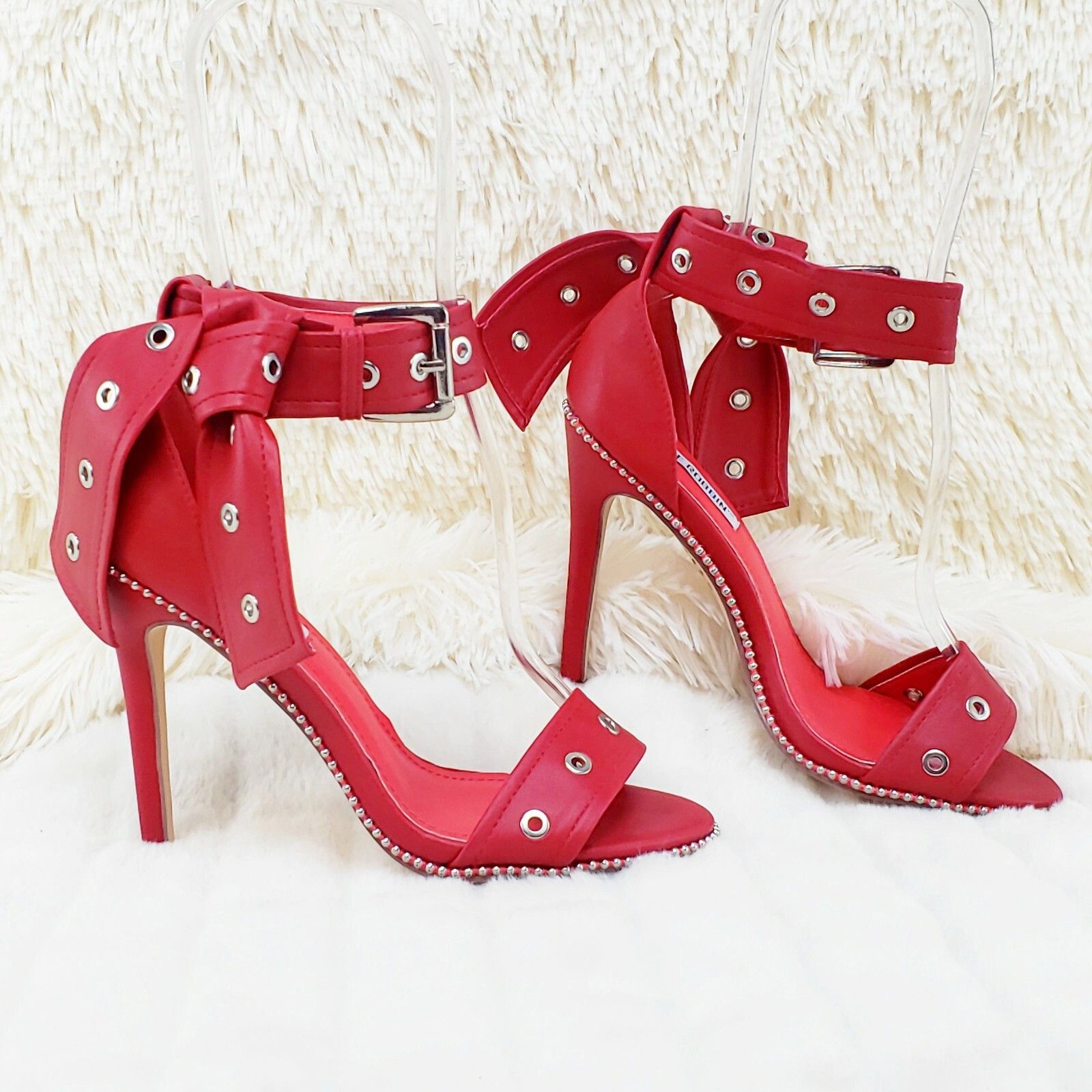 Other CR Bullet Stud Trim Red Vegan Leather Sandal 4.25" High Heel Size US 7 / IT 37 - 1 Thumbnail