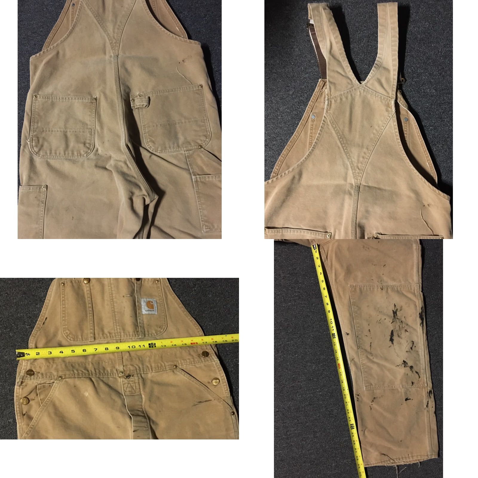 Carhartt VINTAGE Carhartt Overalls Shirt Mens 36 Tan 90s 80s Grunge Painter Biker USA Paint Distressed Double Knee"} Size US 36 / EU 52 - 8 Thumbnail