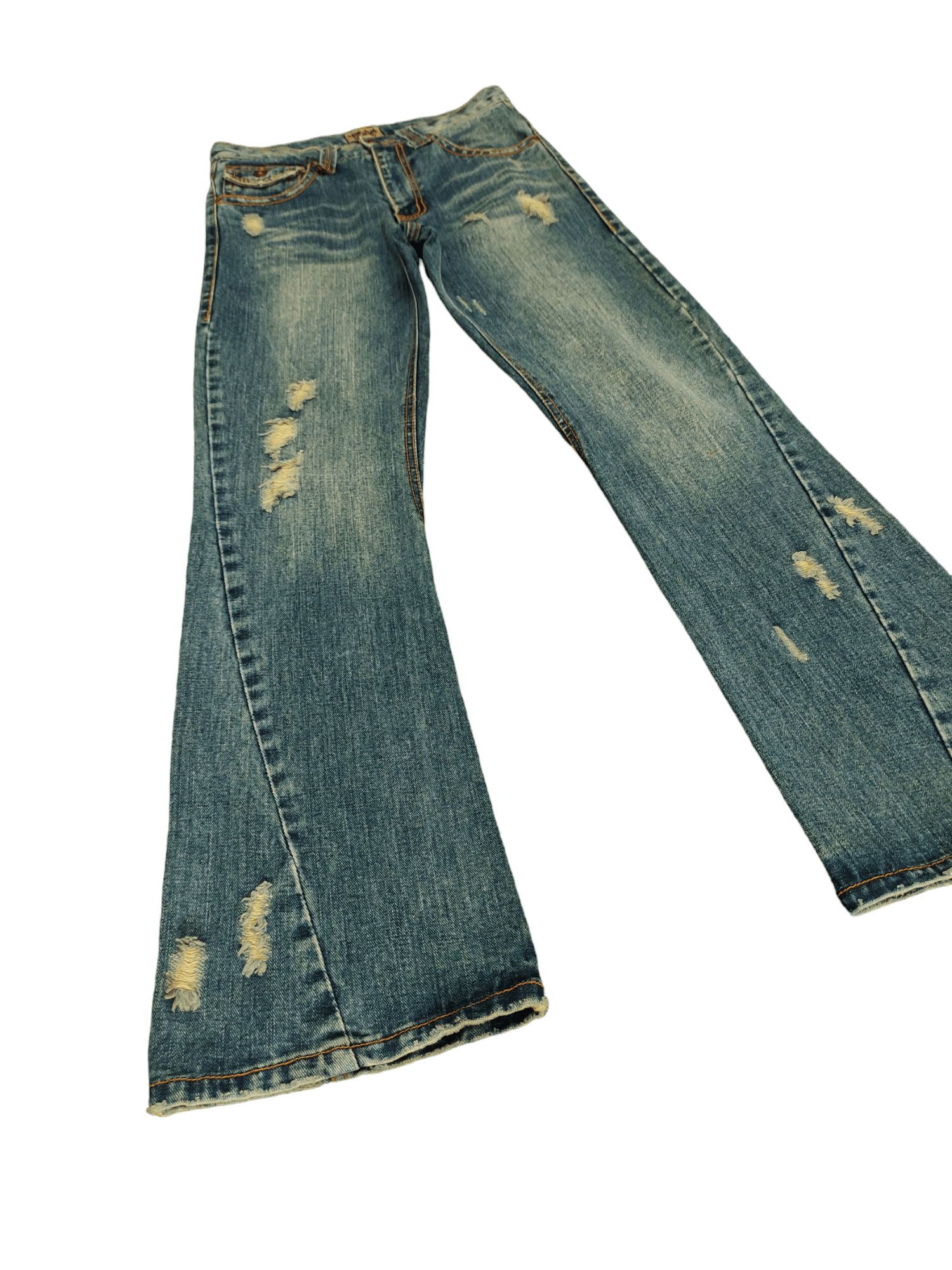 If Six Was Nine Flare Jeans Nylaus Distress Embroidered Denim Bootcut Mudmax Size US 30 / EU 46 - 3 Thumbnail