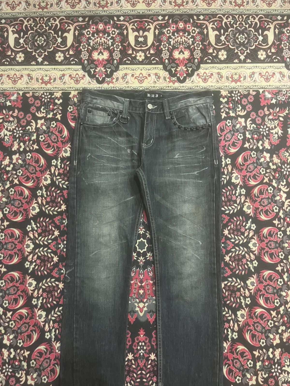 Le Grande Bleu (L.G.B.) Japan Kyohei Dark Washed Studded Pocket Slim Straight Jeans Size US 34 / EU 50 - 3 Thumbnail