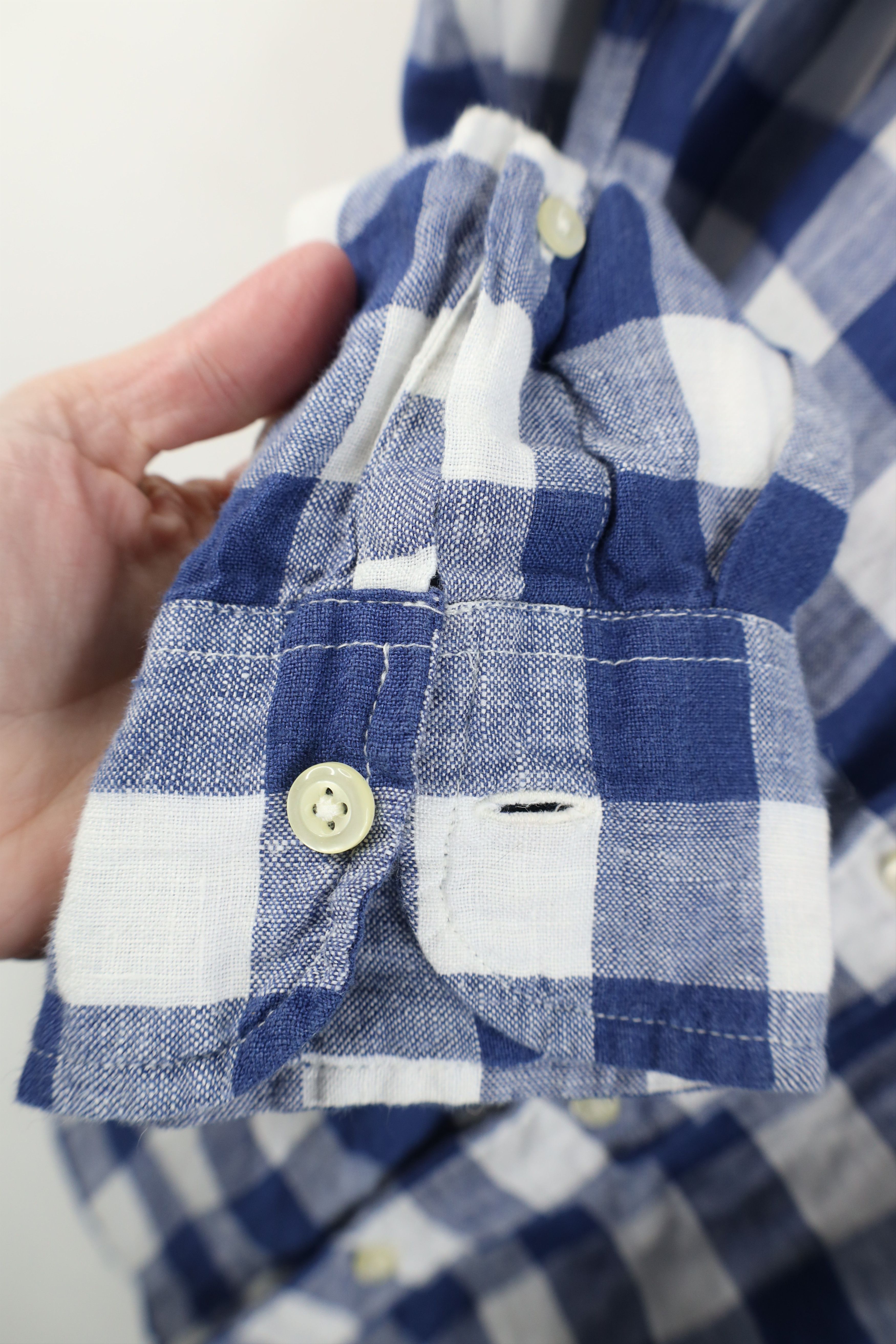 J.Crew J Crew Fit Linen Knit Collared Button Down Shirt Blue Plaid Size US M / EU 48-50 / 2 - 7 Thumbnail