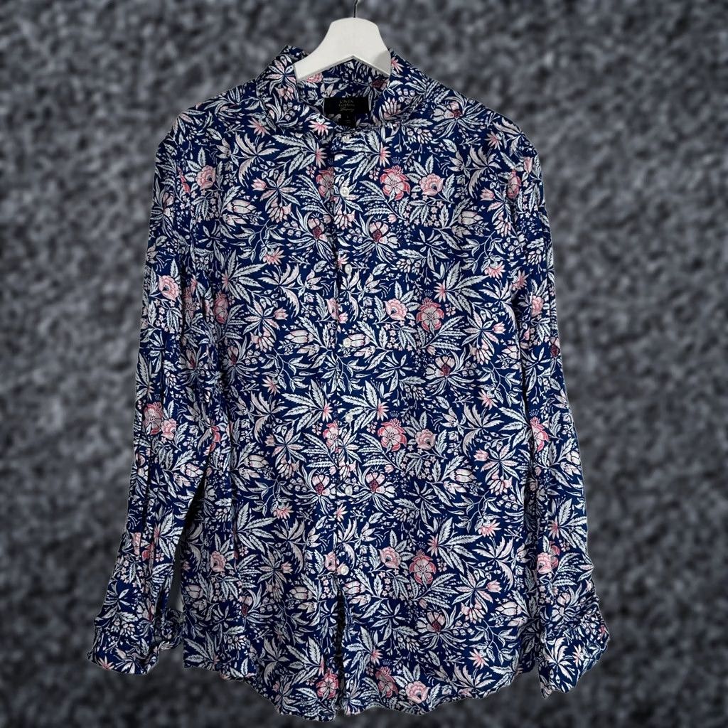 Club Room Club Room Mens Floral Linen Button-Up Shirt Size Large Blue White Casual Size US L / EU 52-54 / 3 - 1 Thumbnail