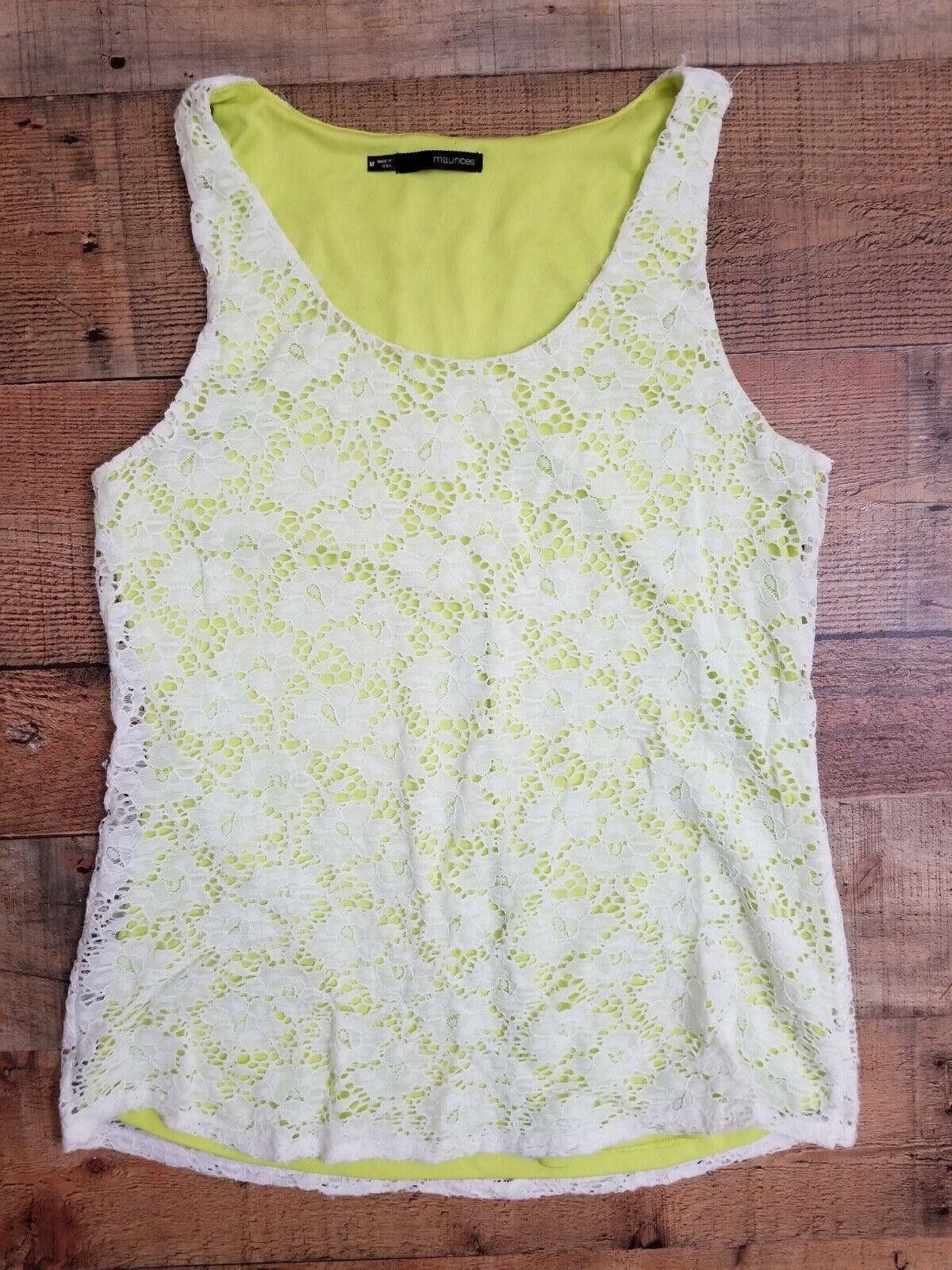 Designer Maurices Tank Top Medium Neon Yellow Lace Size M / US 6-8 / IT 42-44 - 1 Thumbnail