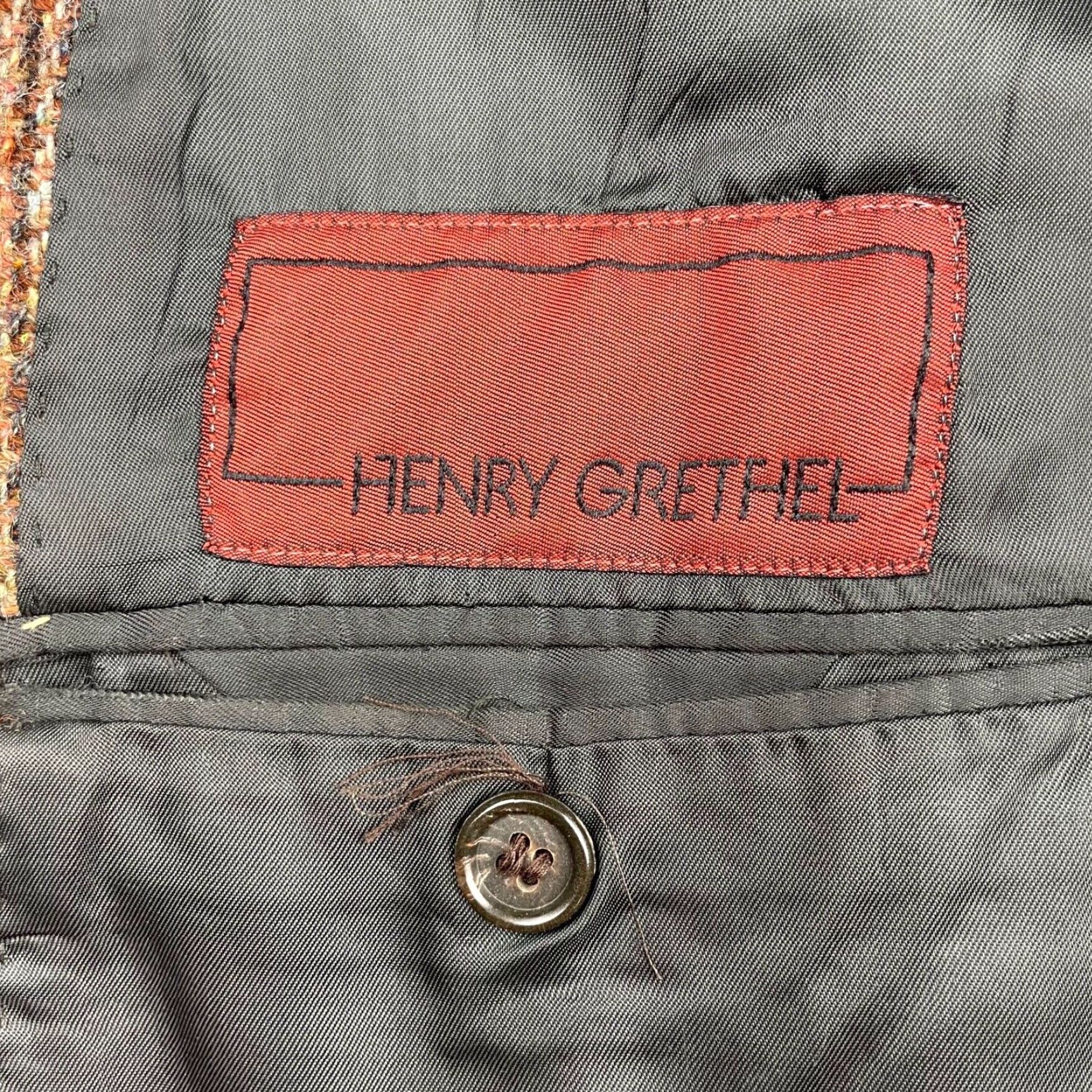 Vintage VINTAGE Henry Grethel Blazer Men’s 42 Long 100% Wool Tweed 2-Button Leather Brown Mens Regular Coat Jacket Size 42R - 6 Thumbnail