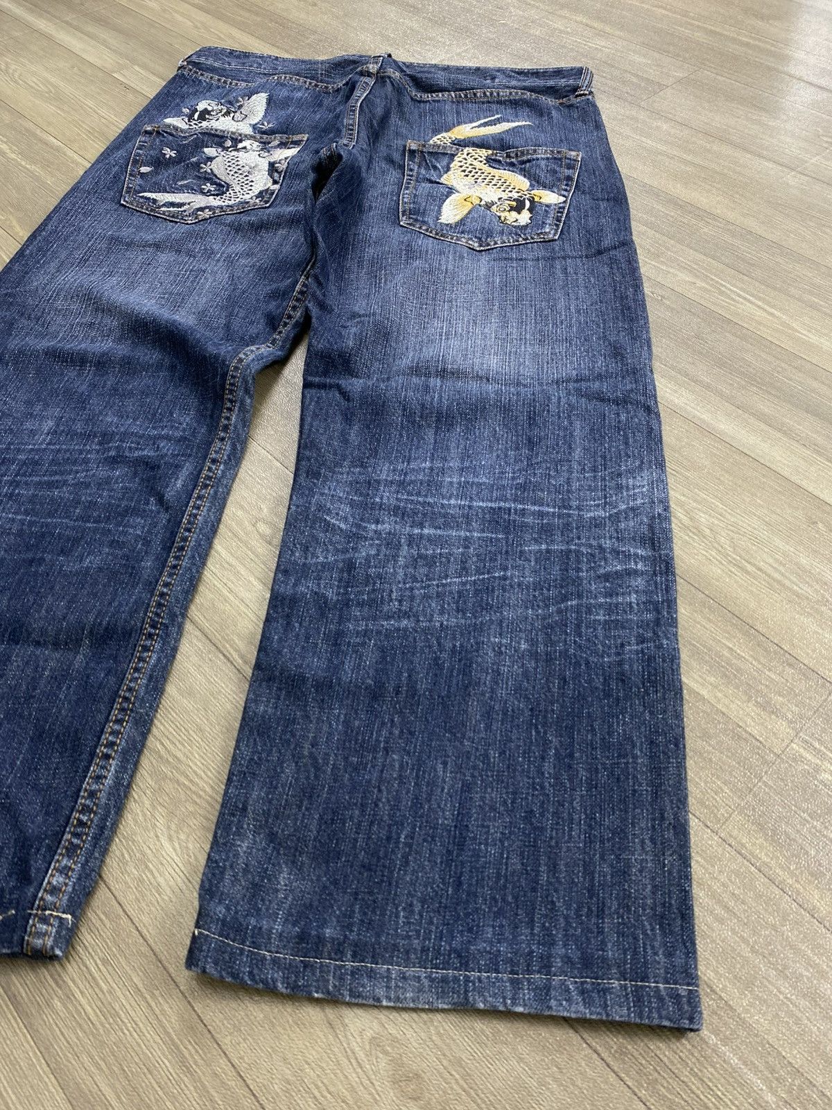 Japanese Brand 2000s Karakuri Tamashii Ed Hardy Style Embroidery Koi Jeans Size US 32 / EU 48 - 4 Thumbnail