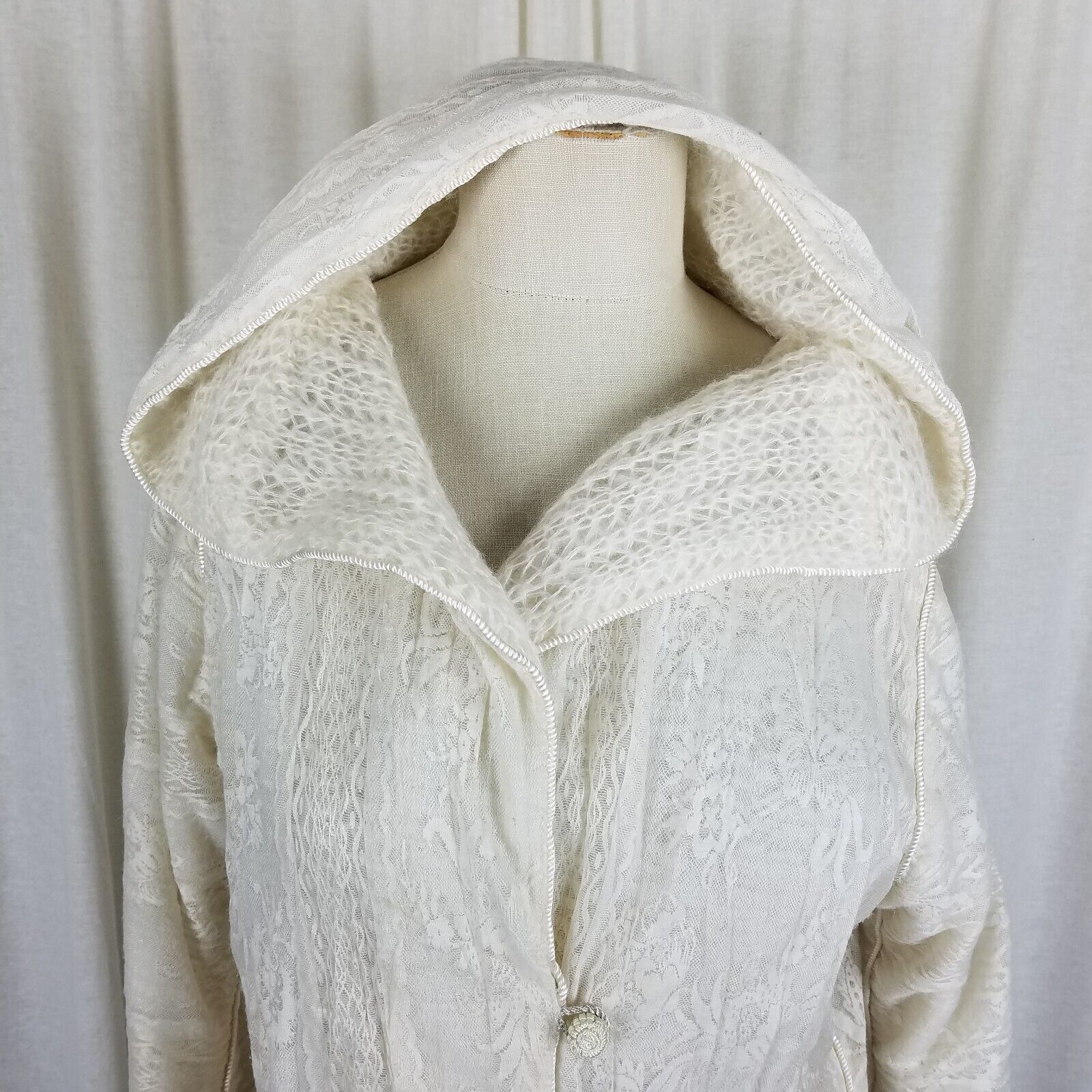 Vintage Vtg Reversible Knit Lace 50s Hooded Cardigan Sweater Jacket Size M / US 6-8 / IT 42-44 - 4 Thumbnail