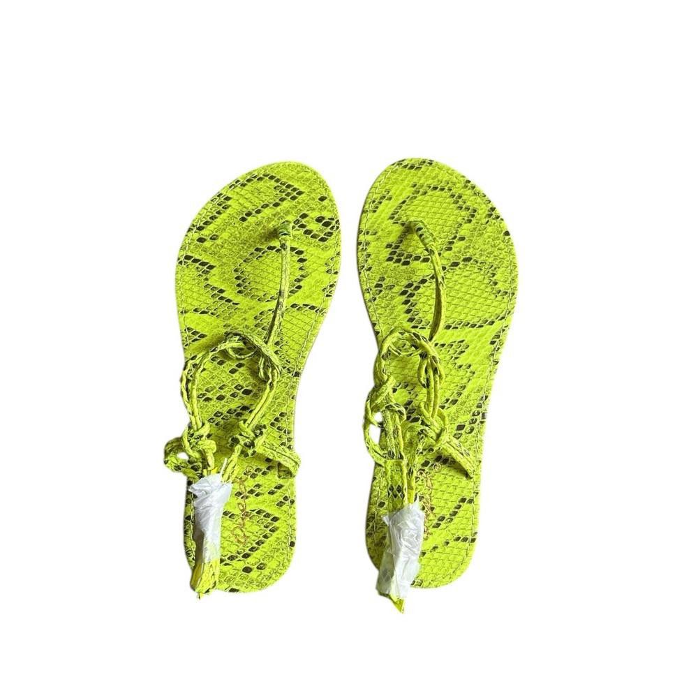Designer Brand new Neon apple Green Snakeskin-Print Thong Sandals Size US 5.5 / IT 35.5 - 1 Thumbnail