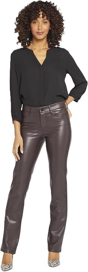 NYDJ NYDJ Marilyn Faux Leather Straight Leg Pants in Cordovan 14 Size 36" / US 14 / IT 50 - 3 Thumbnail
