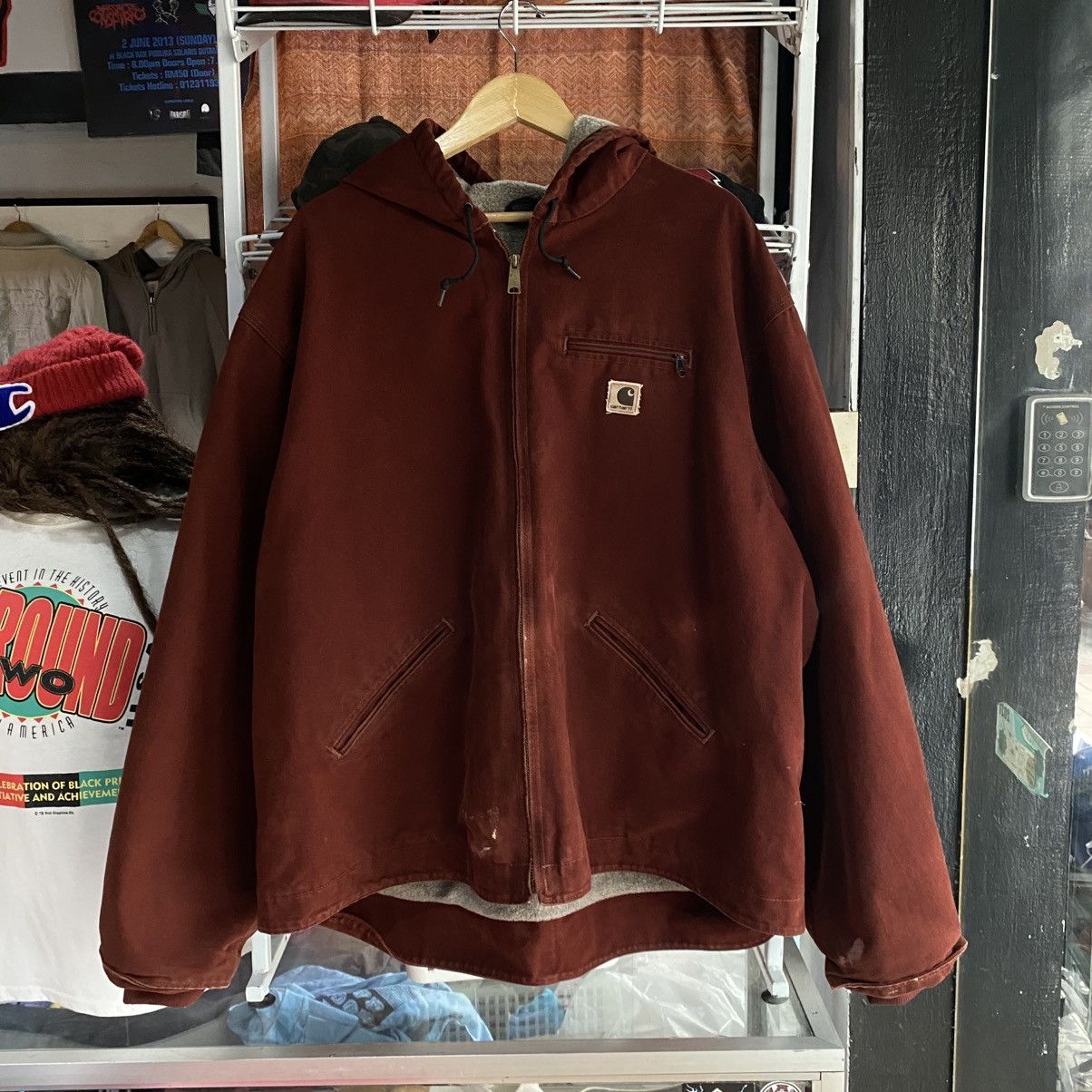 Carhartt Vintage Carhartt J141 Sherpa Lined Hooded Jacket Maroon Size US XXL / EU 58 / 5 - 1 Thumbnail