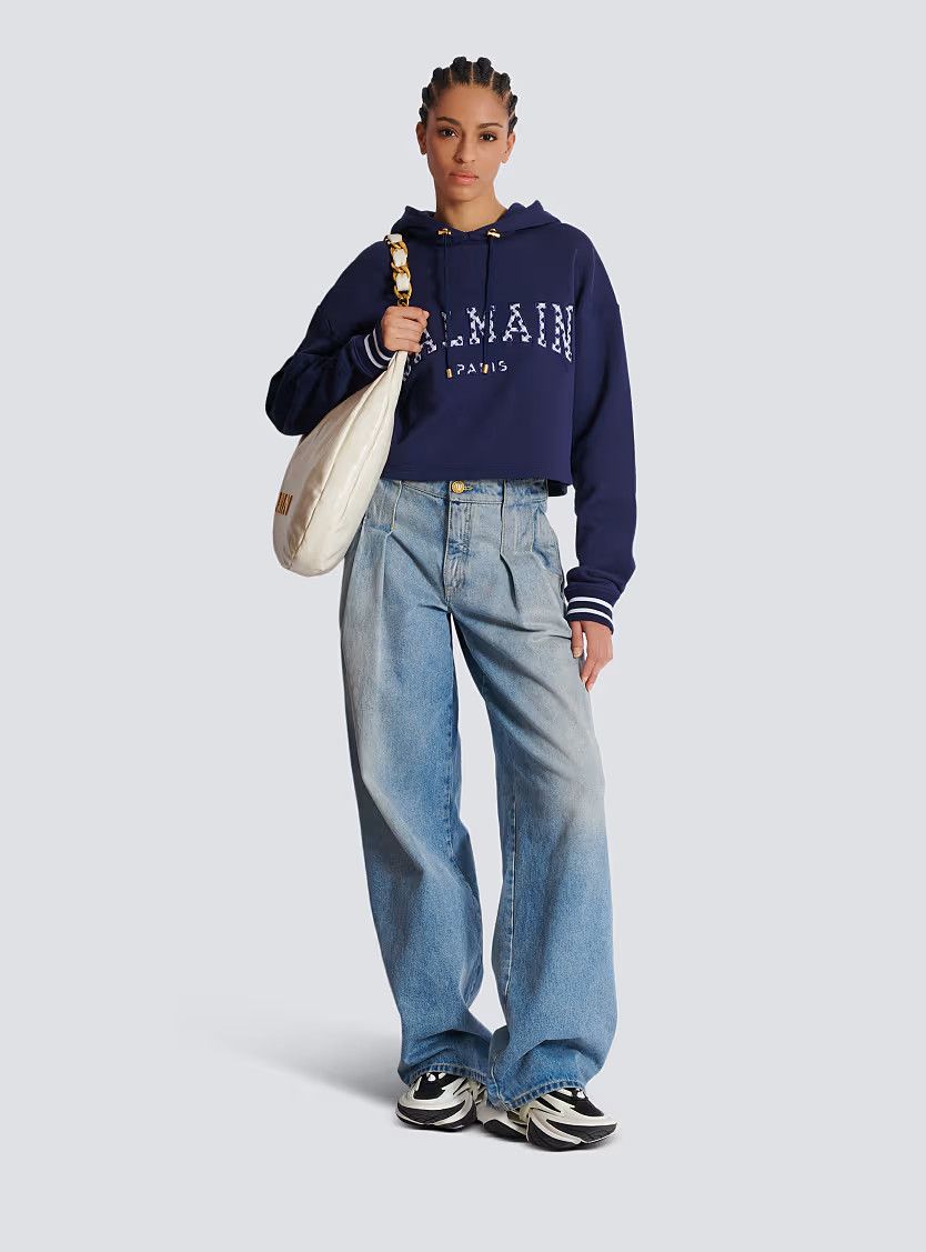 Balmain o1s1wg110825 Gingham Paris Hoodie in Navy Blue Size M / US 6-8 / IT 42-44 - 4 Thumbnail