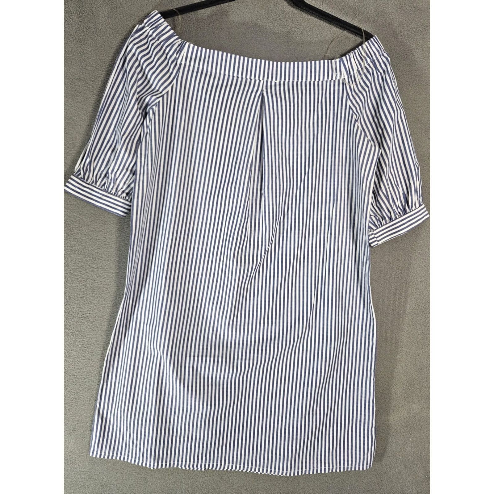Vintage Do + Be Mini Dress Womens Small Blue Pinstripe Off The Shoulders Shift Half Slee Size S / US 4 / IT 40 - 8 Thumbnail