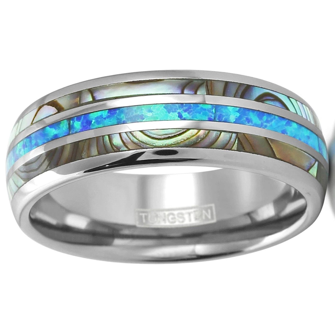 Other 8mm Tungsten Ring Abalone & Blue Opal Wedding Band Ring Size ONE SIZE - 1 Thumbnail