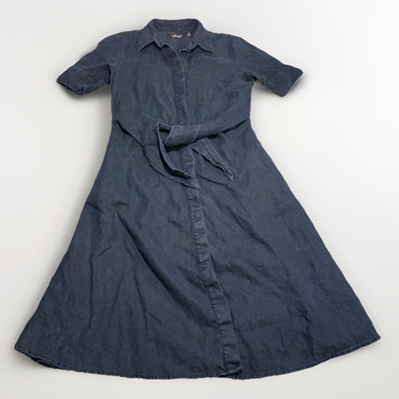 Ralph Lauren Lauren Ralph Lauren Dress Wakana Tie-Front Linen Sz 00 Navy Blue Preppy Size XXS / US 00 / IT 34 - 4 Thumbnail