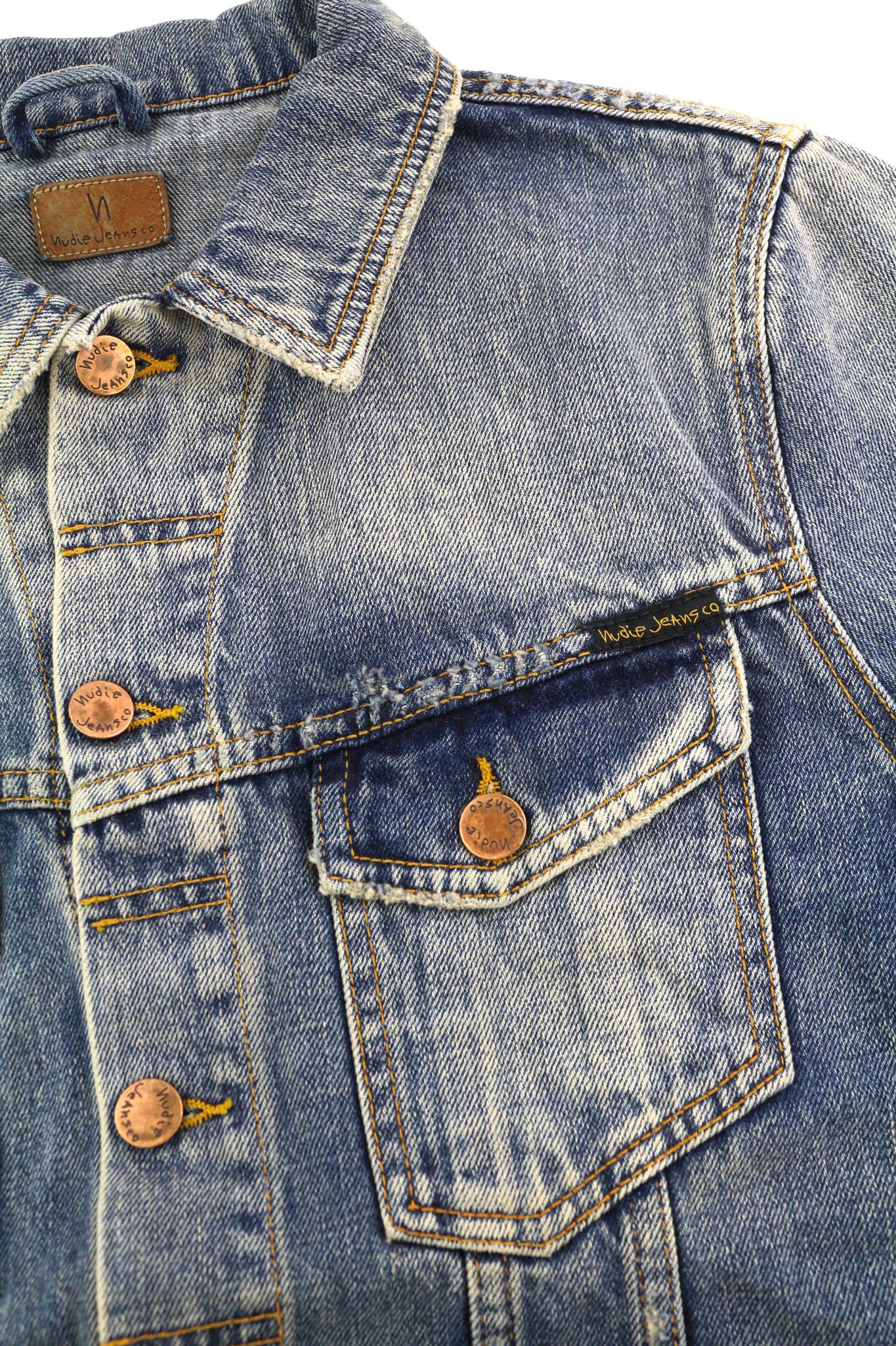 Nudie Jeans BILLY S Shimmering Indigo Ripped Polo Collar Jacket 82486 Size US S / EU 44-46 / 1 - 6 Thumbnail