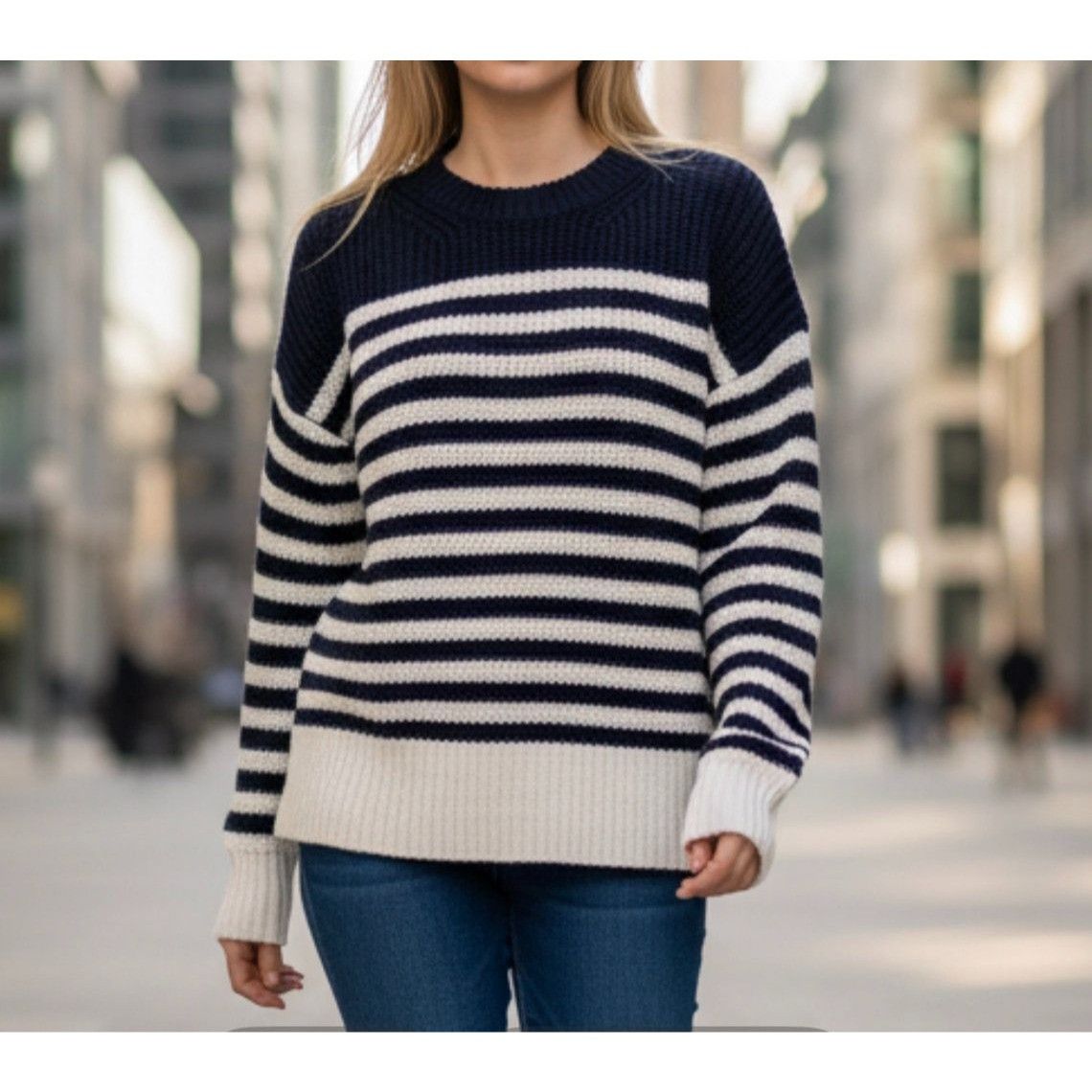J.Crew Classic Knit Striped Sweater S Navy Blue White J.Crew Preppy Size S / US 4 / IT 40 - 8 Thumbnail