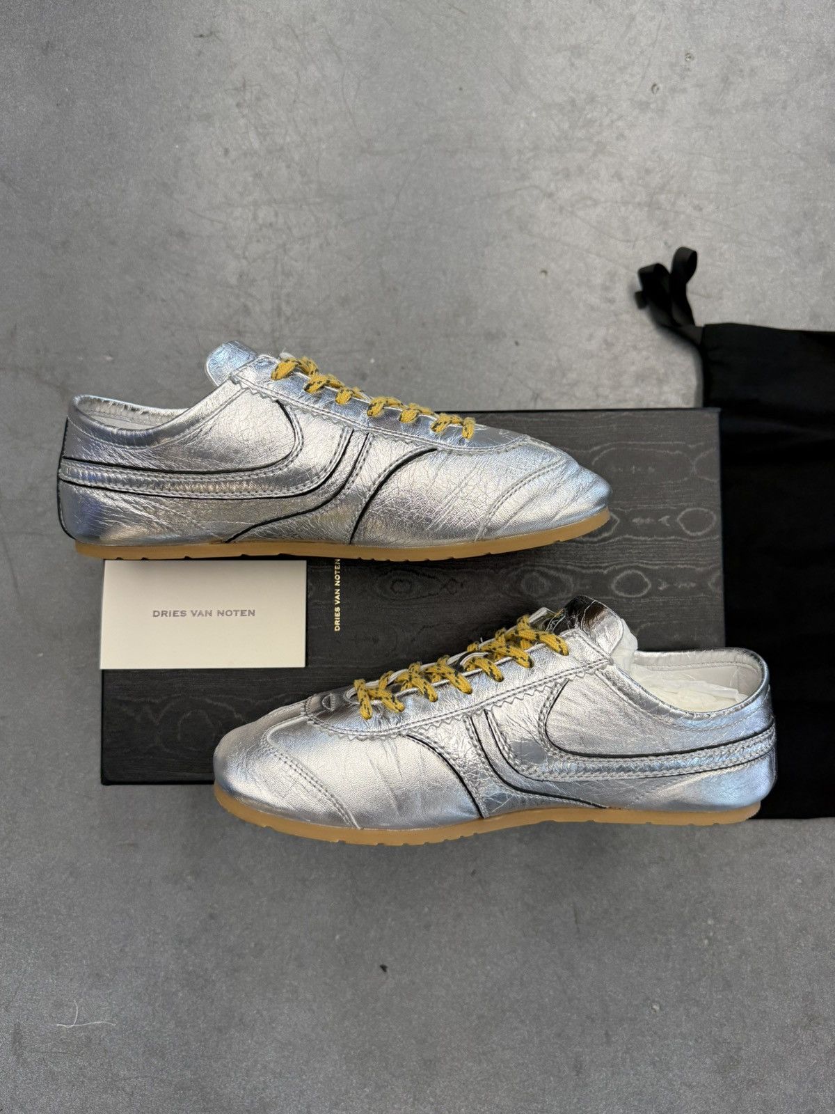 Dries Van Noten Dries Van Noten Marathon Silver Leather Sneakers Size US 7 / EU 40 - 3 Thumbnail