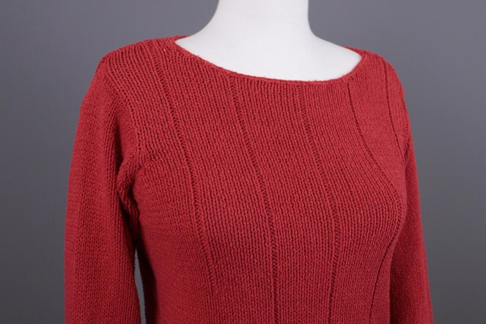 Designer Gudrun Sjöden Red Striped Silk Cropped Knit Sweater Size M Size M / US 6-8 / IT 42-44 - 5 Thumbnail