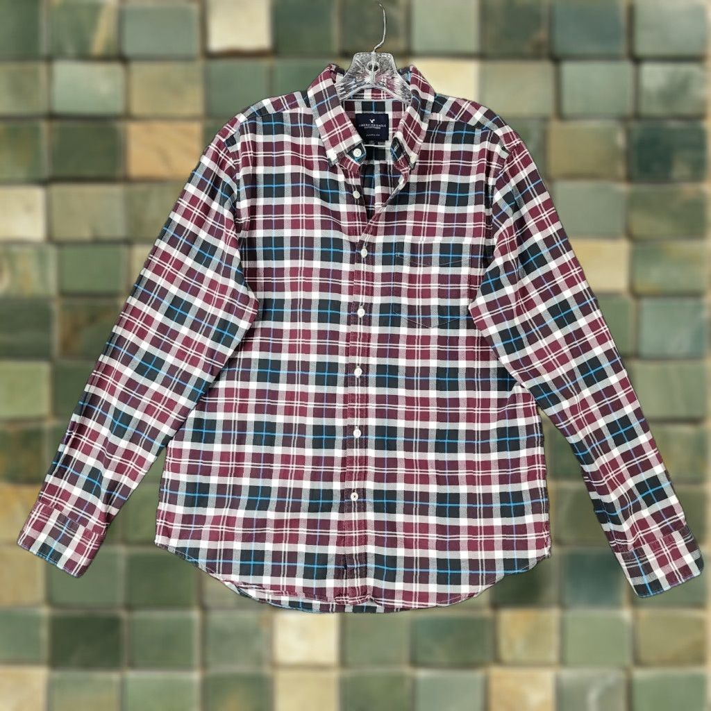 American Eagle Outfitters AMERICAN EAGLE VINTAGE Plaid Flannel Button-Up Shirt Mens Size L Purple Blue Long Sleeve Size US L / EU 52-54 / 3 - 1 Thumbnail