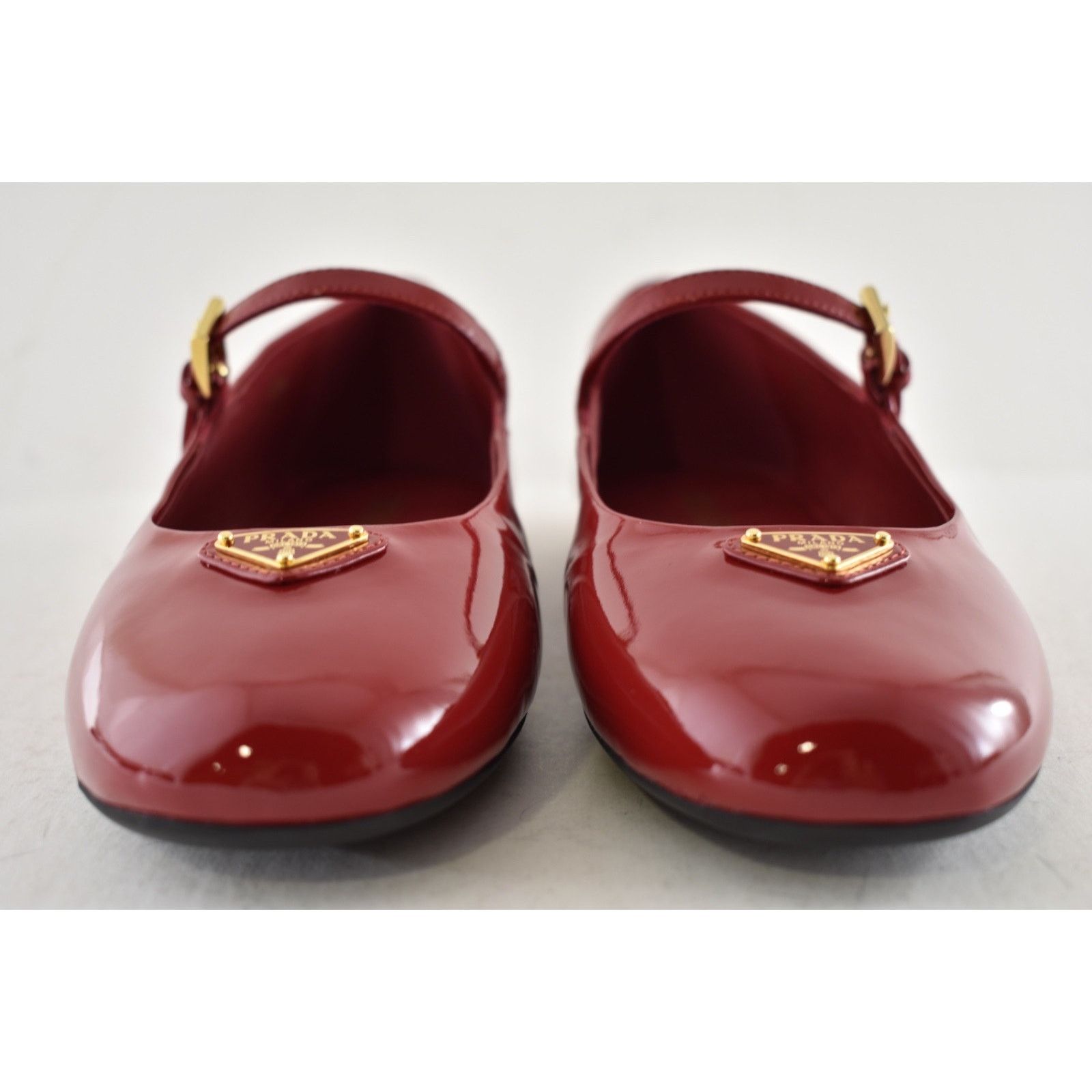 Prada Prada Cherry Red Patent Gold Triangle Logo Mary Jane Size US 8.5 / IT 38.5 - 11 Thumbnail