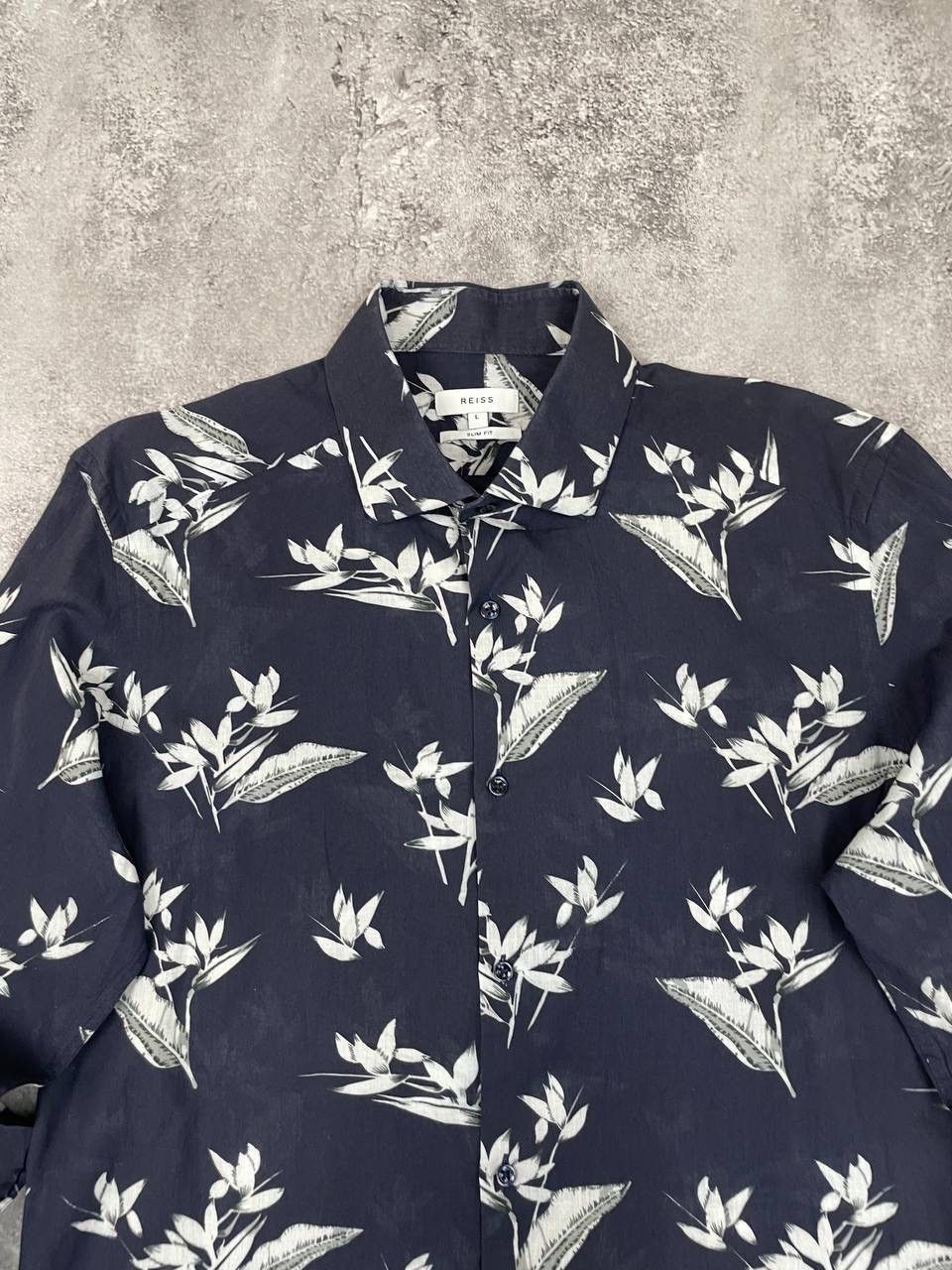 Reiss Reiss Men Viscose Shirt Floral Print Slim Fit Navy Size US L / EU 52-54 / 3 - 2 Thumbnail