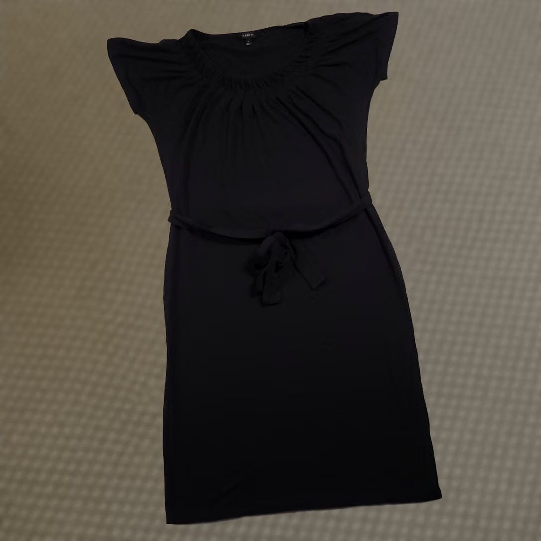 Talbots Talbots Dress Womens Small Black Short Sleeve Belted Knee Length Rayon Spandex Casual Workwear Travel Size 28" / US 6 / IT 42 - 1 Thumbnail