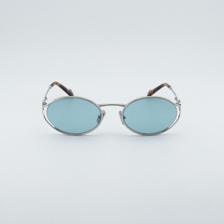 Miu Miu Miu Miu MU52YS 1BC20R Sunglasses Silver Oval Frame, Blue Size ONE SIZE - 3 Thumbnail