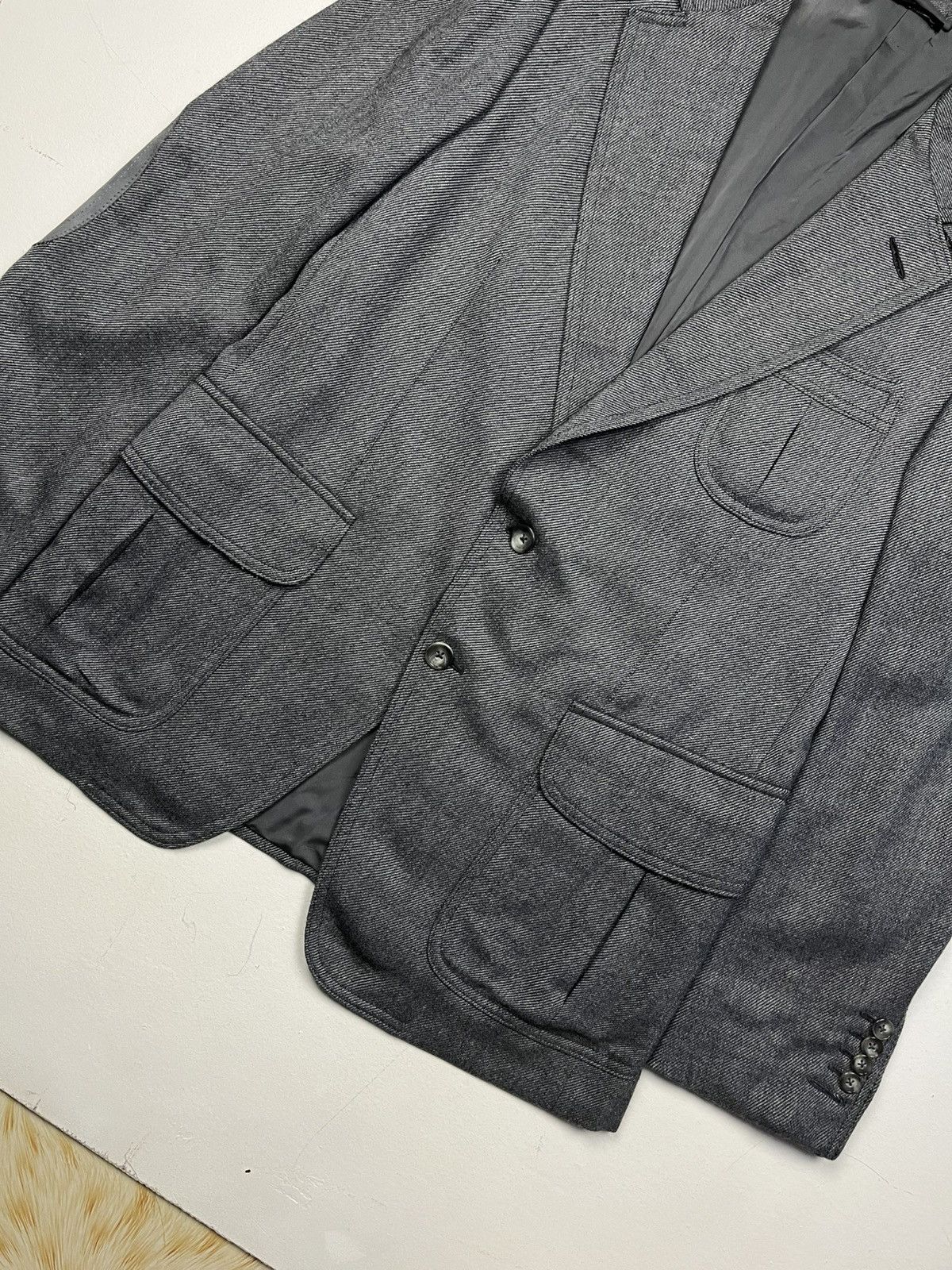 Tom Ford Tom Ford Gray Tailored Jacket with Leather Suede Detailing Size 52R - 7 Thumbnail