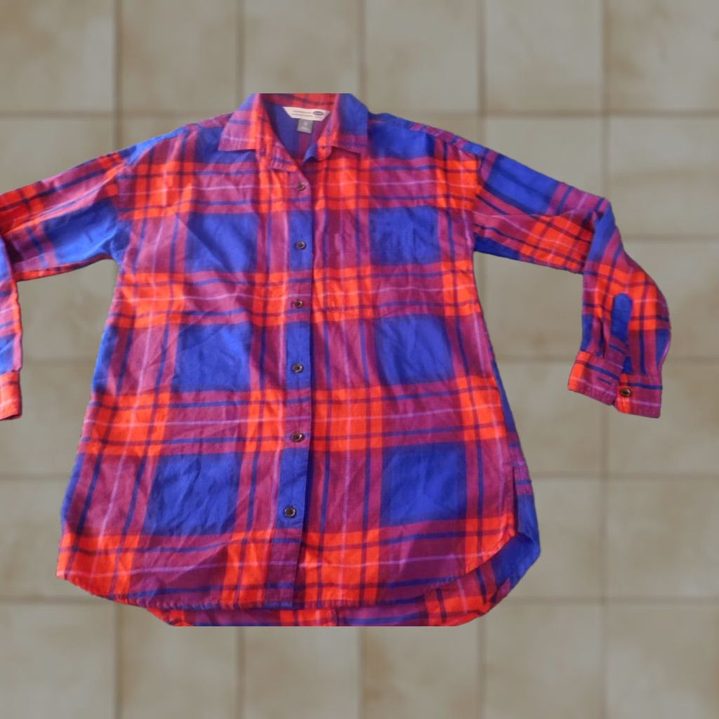 Old Navy Old Navy Womens Blouse XS Red Plaid Button-Up Long Sleeve Collared Cotton Button-Up Shirt - Casual, Regular Fit, Vintage: No Size XS / US 0-2 / IT 36-38 - 1 Thumbnail
