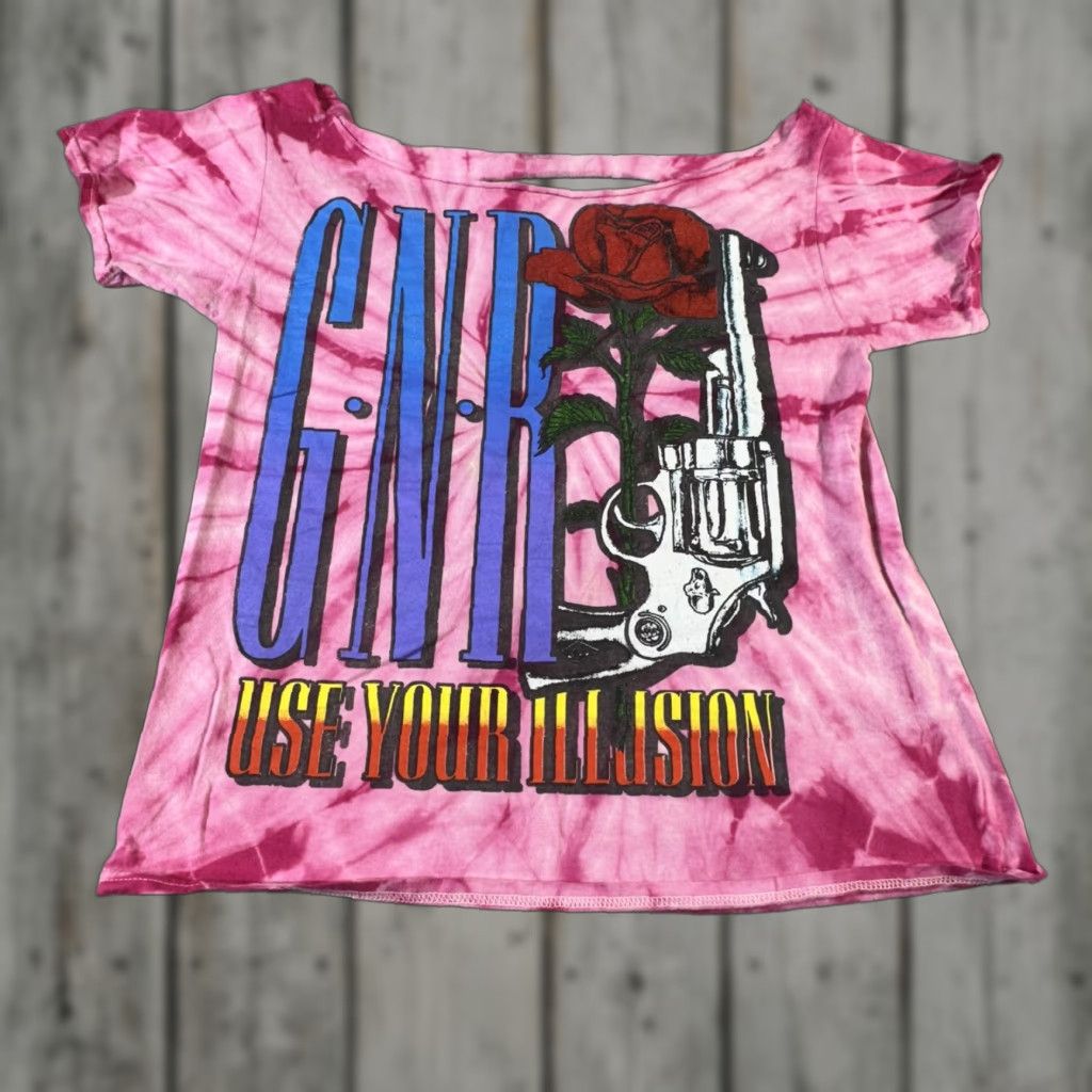 Vintage Guns N Roses Shirt Womens Medium Pink Tie Dye Cut Out Use Your Illusion Band Tee Size M / US 6-8 / IT 42-44 - 1 Thumbnail