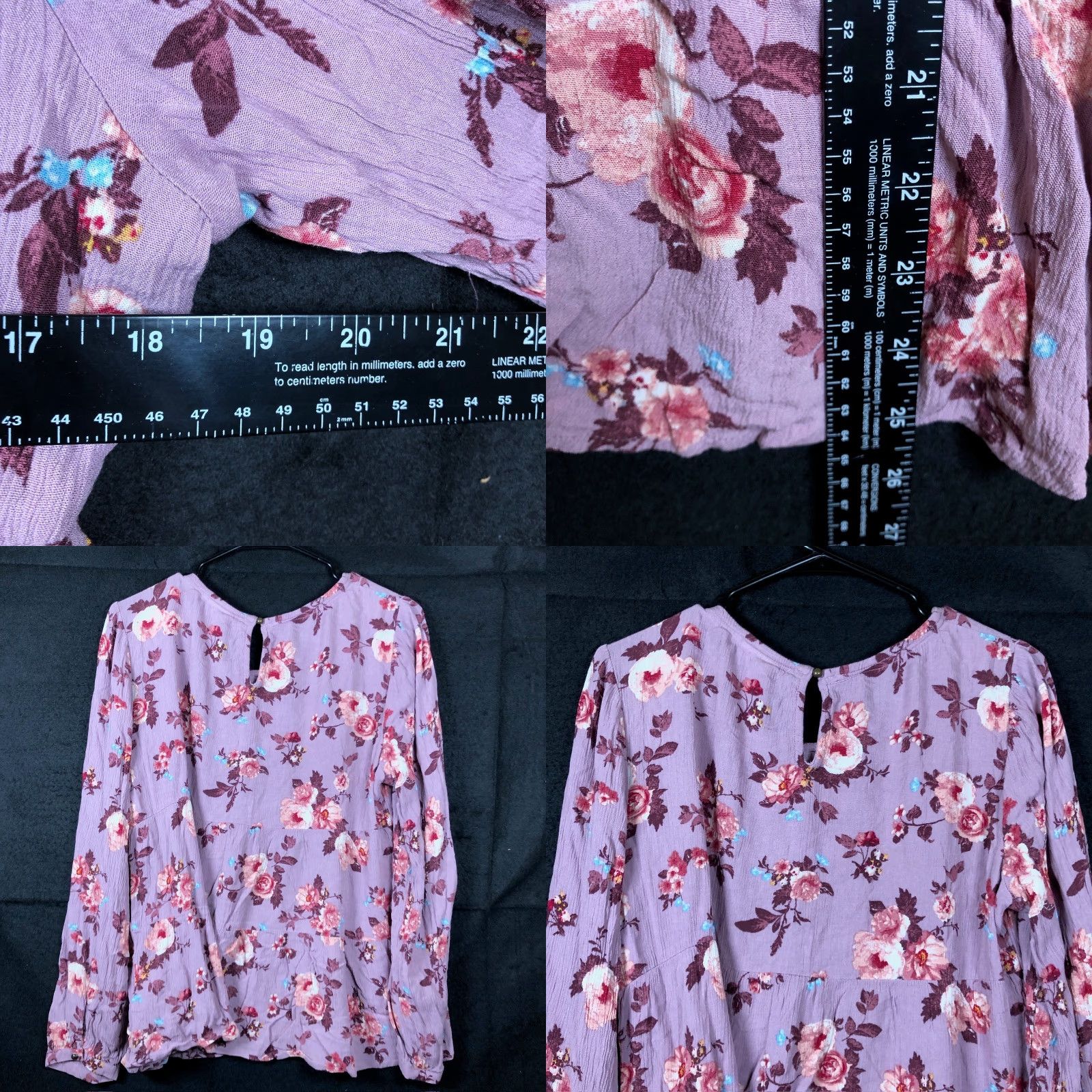 Vintage Knox Rose Womens Blouse Purple Floral Crew Neck Long Sleeve Large Size L / US 10 / IT 46 - 8 Thumbnail