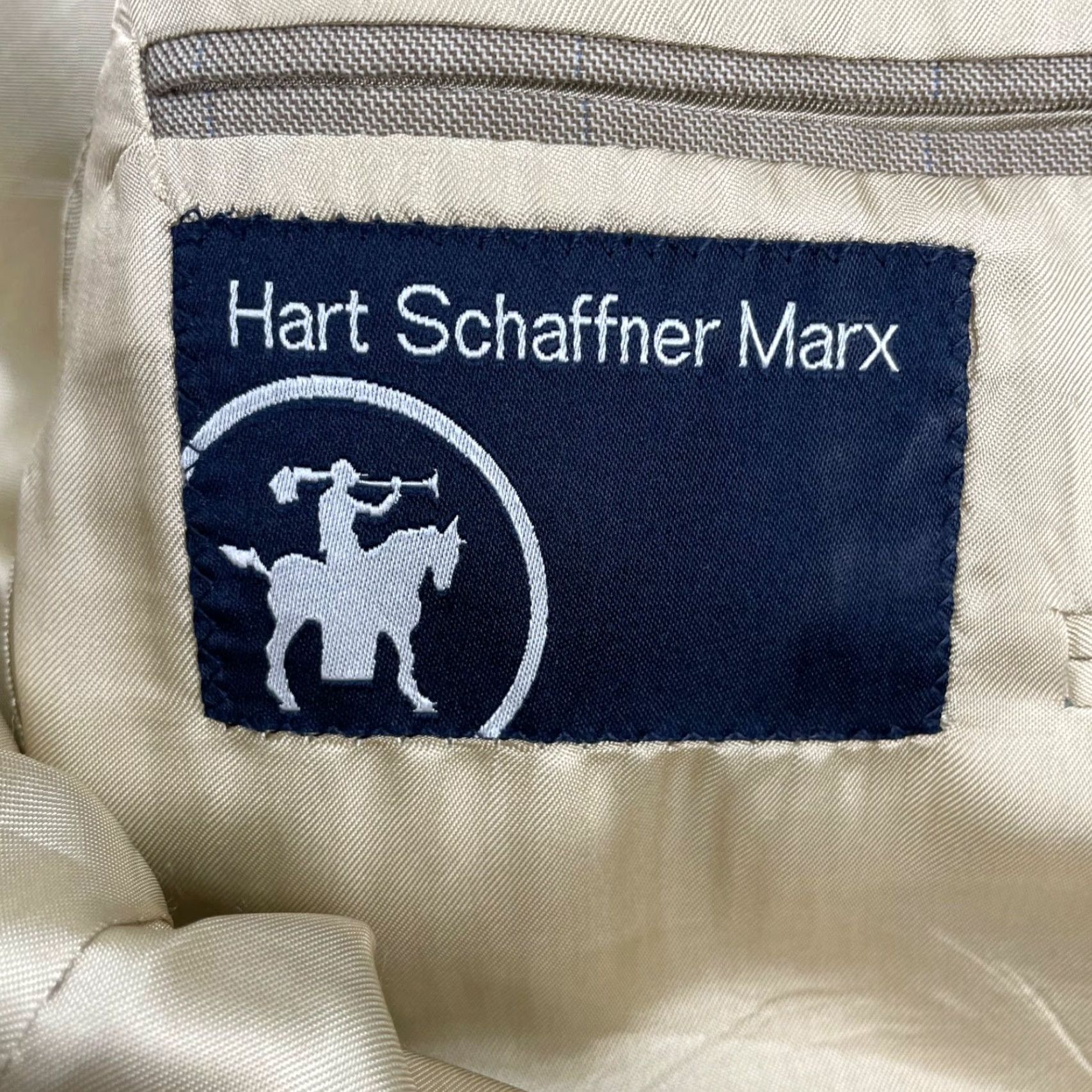 Hart Schaffner Marx Hart Schaffner Marx Blazer Men 42R Wool Beige/Blue Windowpane Plaid 2-Button United States Jacket Size 42R - 6 Thumbnail