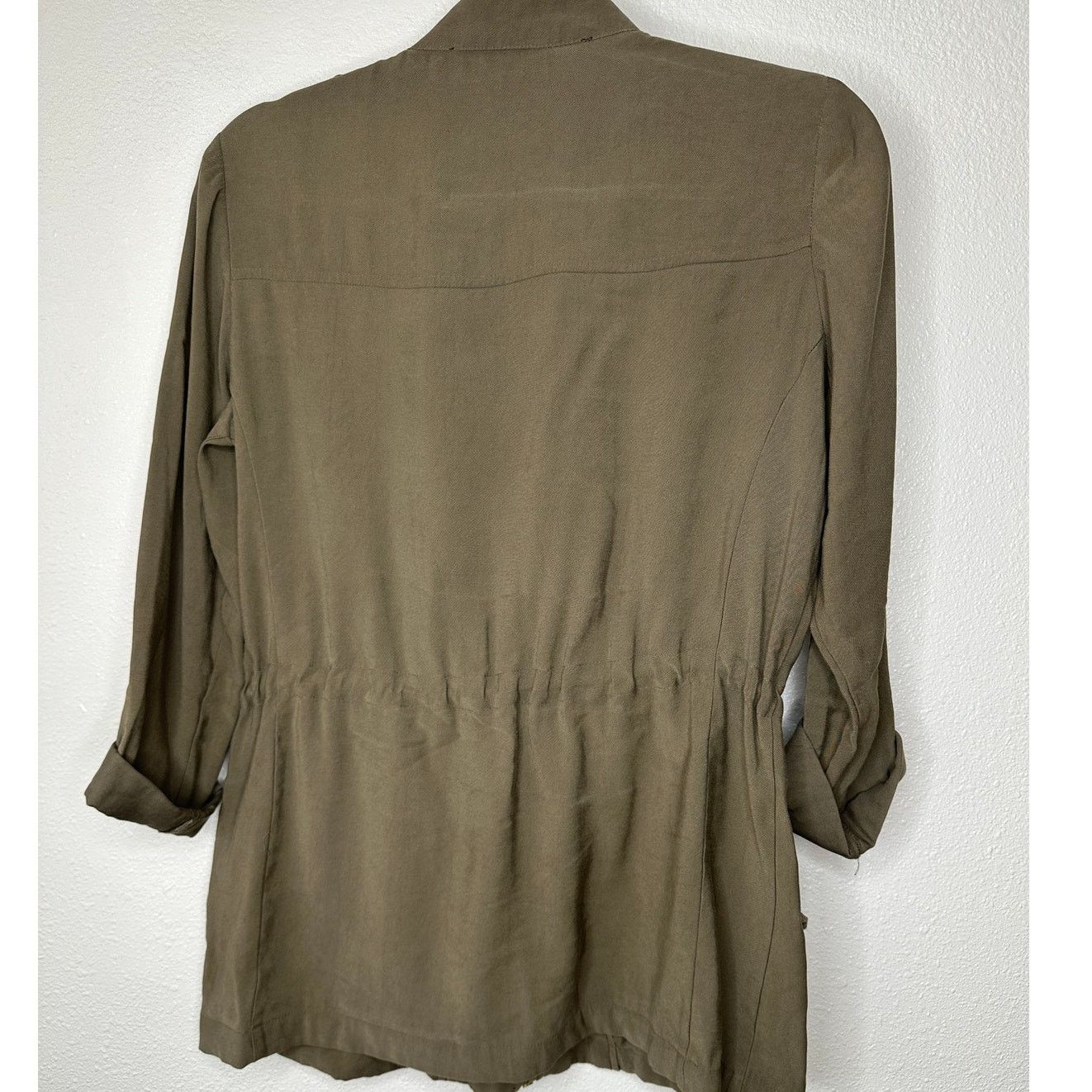 Zara Zara Green 3/4 Cuff Sleeve Collared Cinch Waist Jacket XS Size XS / US 0-2 / IT 36-38 - 6 Thumbnail