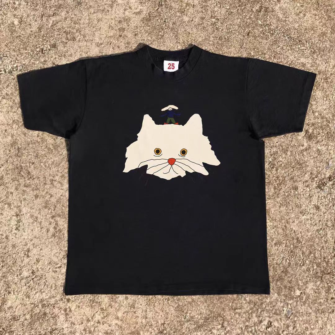 Vintage Cute cat print loose cotton t-shirt Size US M / EU 48-50 / 2 - 1 Thumbnail