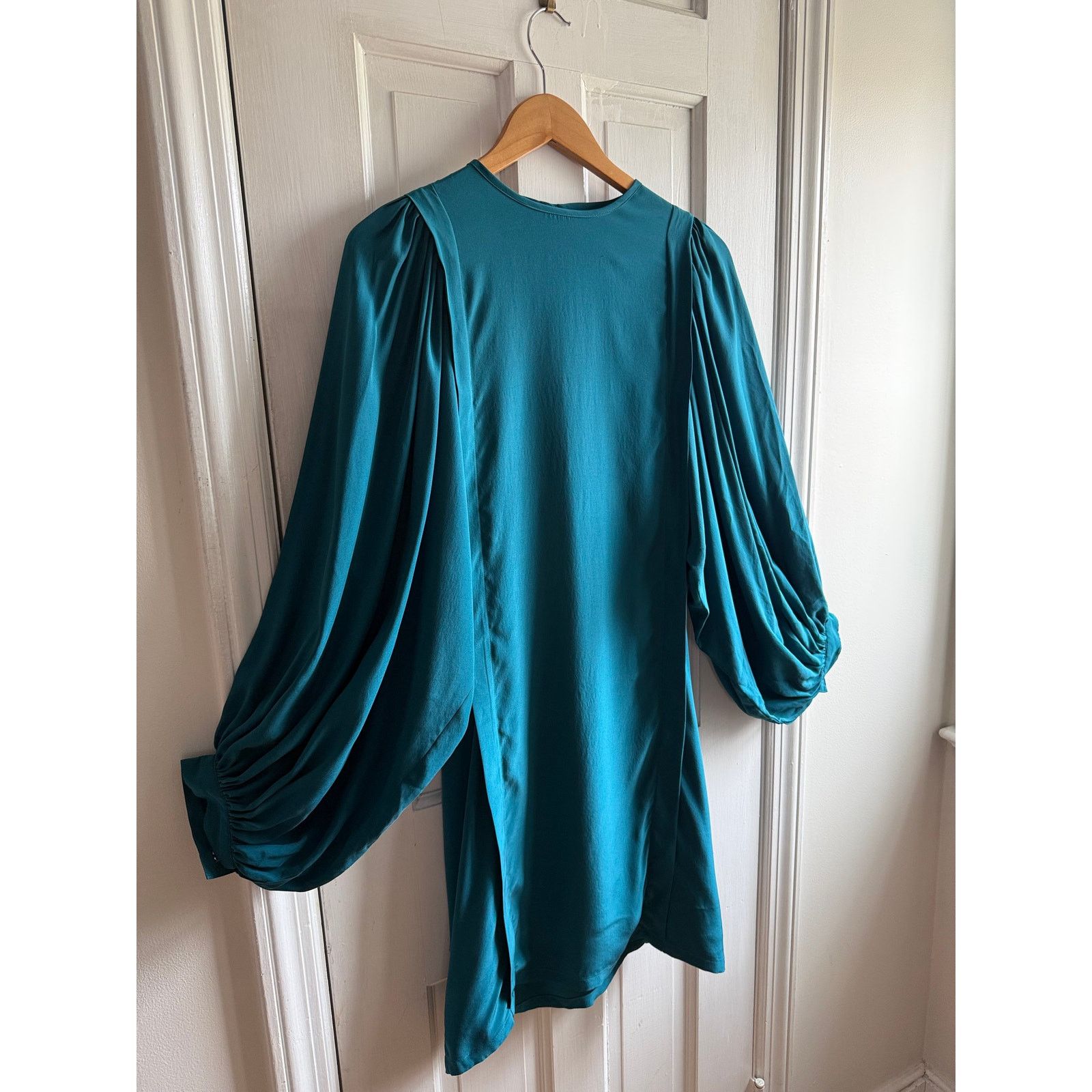 Other Linus Emerald Green 100% Silk Mini Dress - Balloon Sleeve Size S / US 4 / IT 40 - 5 Thumbnail