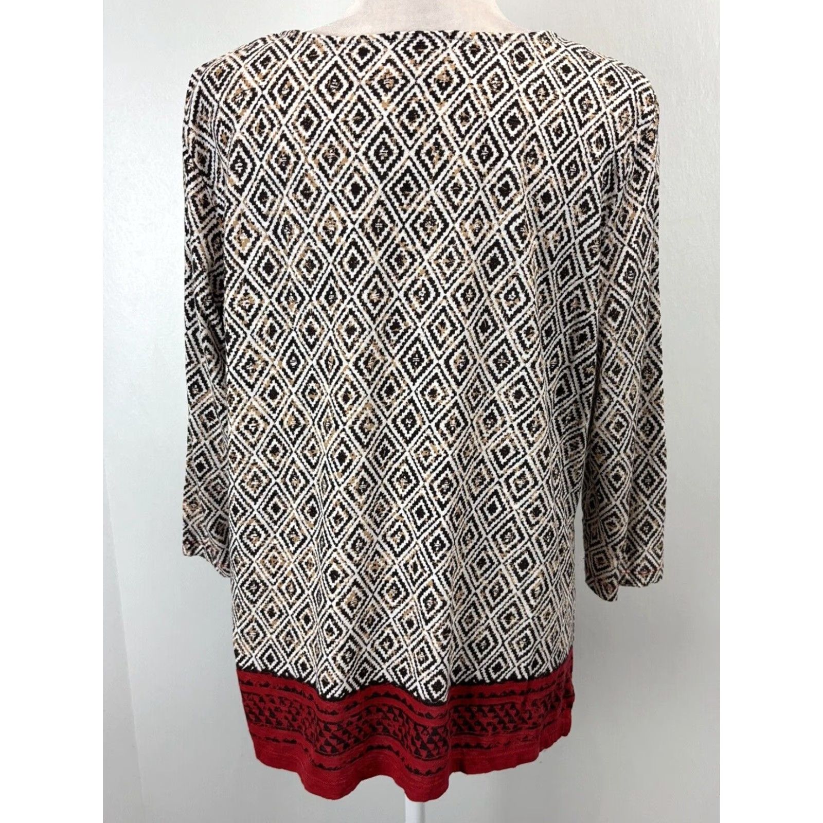 Vintage Chicos Diamond Print Tunic Top Shirt Sz 2 US Large 3/4 Sleeves Casual Tshirt Size L / US 10 / IT 46 - 3 Thumbnail