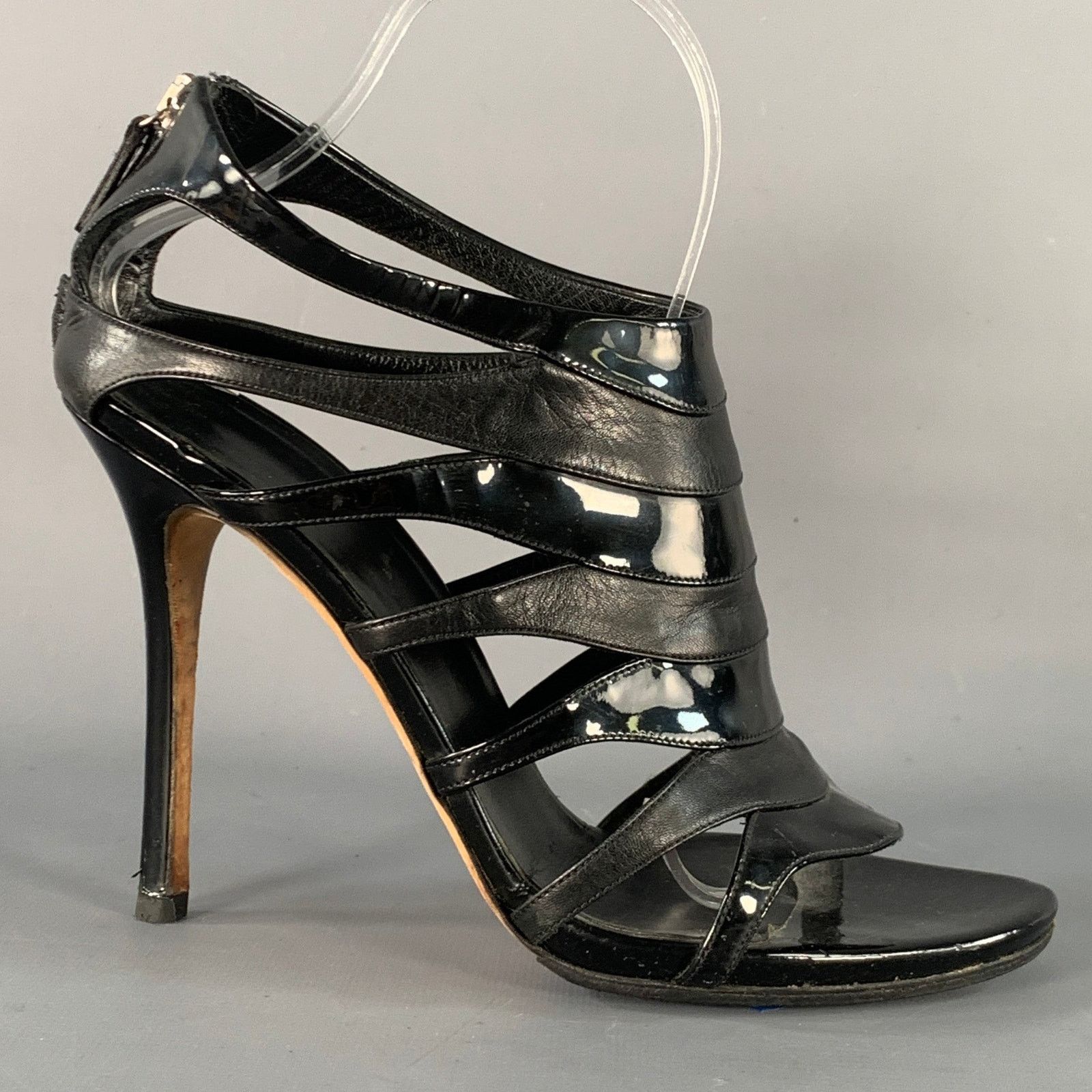 Gucci Black Leather Patent Leather Back Zipper Cage Sandals Size US 9.5 / IT 39.5 - 2 Thumbnail
