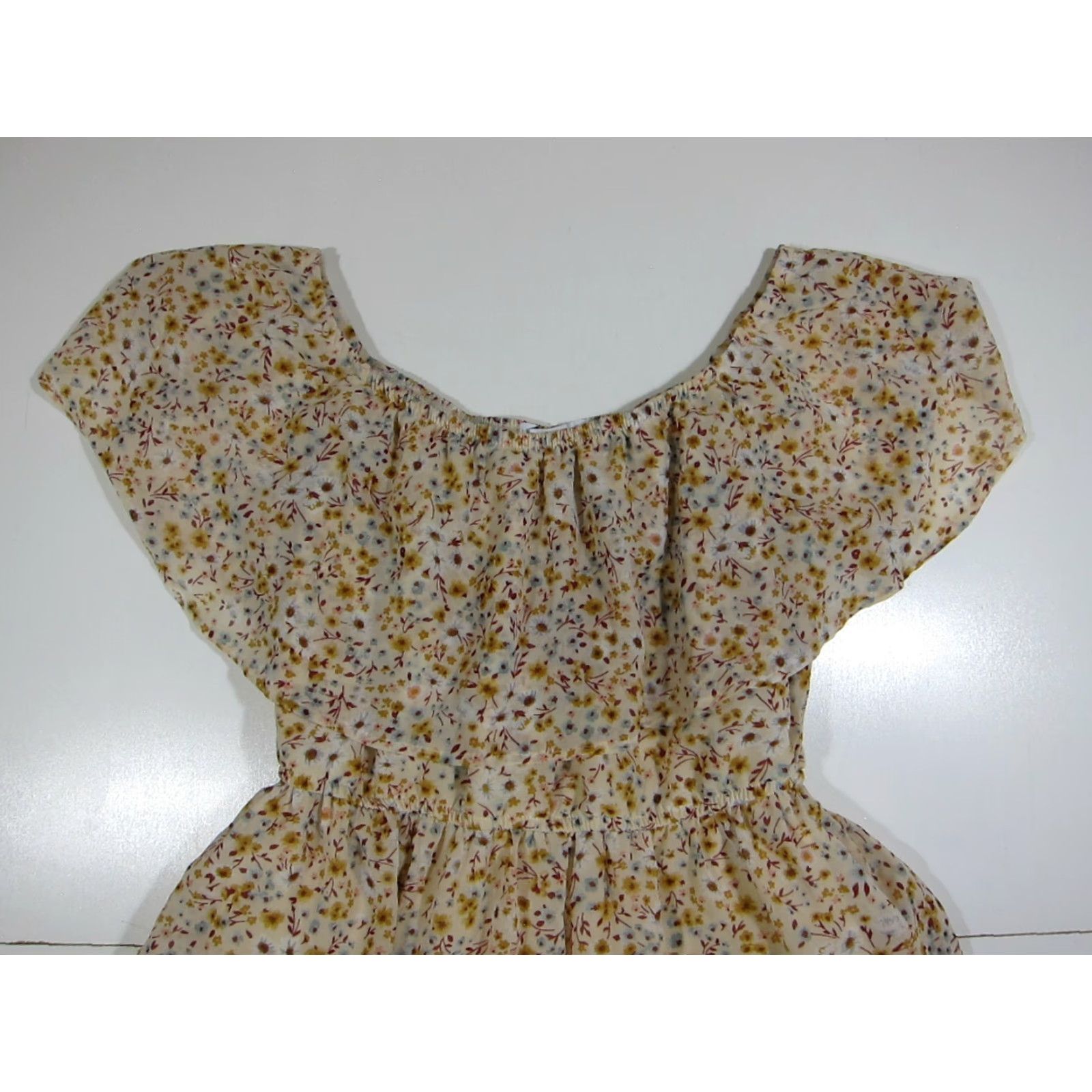 Vintage Mimi Chica Yellow Pink Blue Floral Off Shoulder Ruffle Sun Dress Women Small Size S / US 4 / IT 40 - 4 Thumbnail