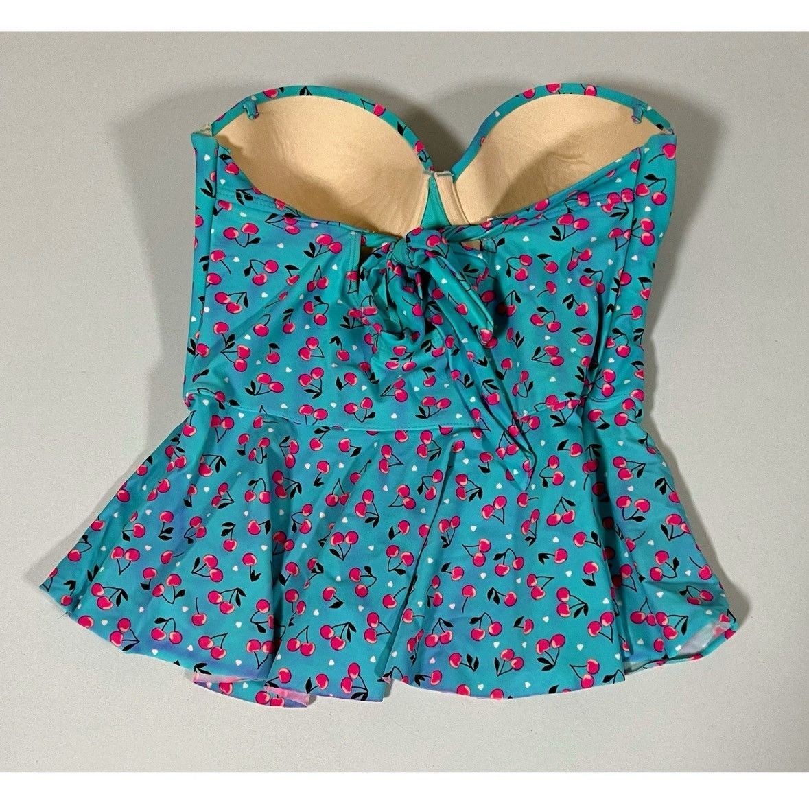 Japanese Brand × Vintage Blue Pink Cherries Print Tankini Top Bathing Suit Size M 🍒✨ Size M / US 6-8 / IT 42-44 - 2 Thumbnail