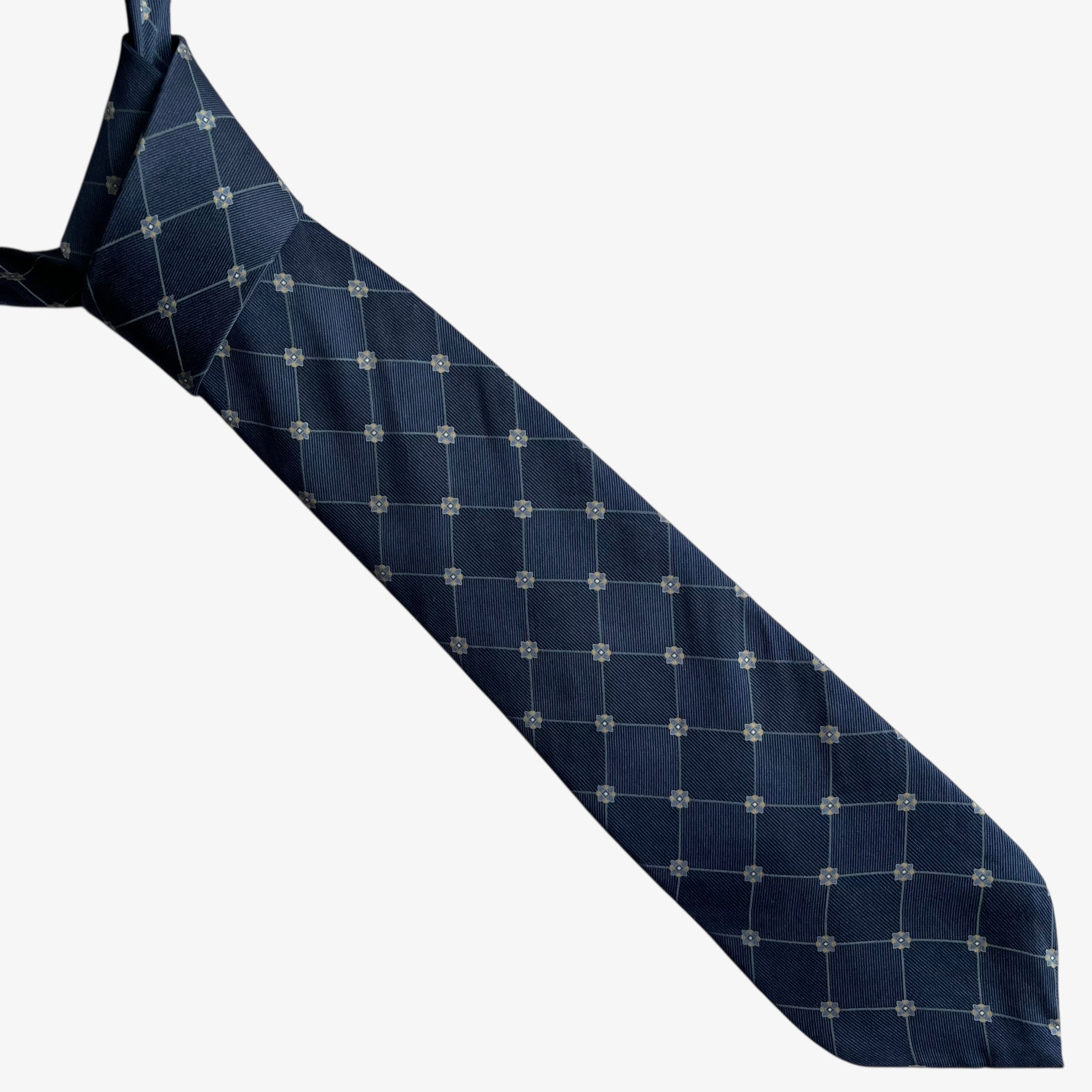 Nautica Vintage 90s Nautica Geometric Print & Striped Navy Silk Tie Size ONE SIZE - 1 Thumbnail