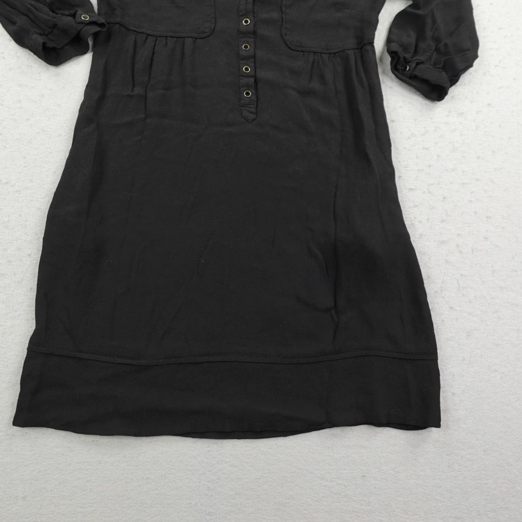 Vintage Maeve Dress Womens 4 Black V Neck Button Front 3/4 Sleeve Anthropologie Boho Shirt Womens Casual Workwear Size S / US 4 / IT 40 - 3 Thumbnail