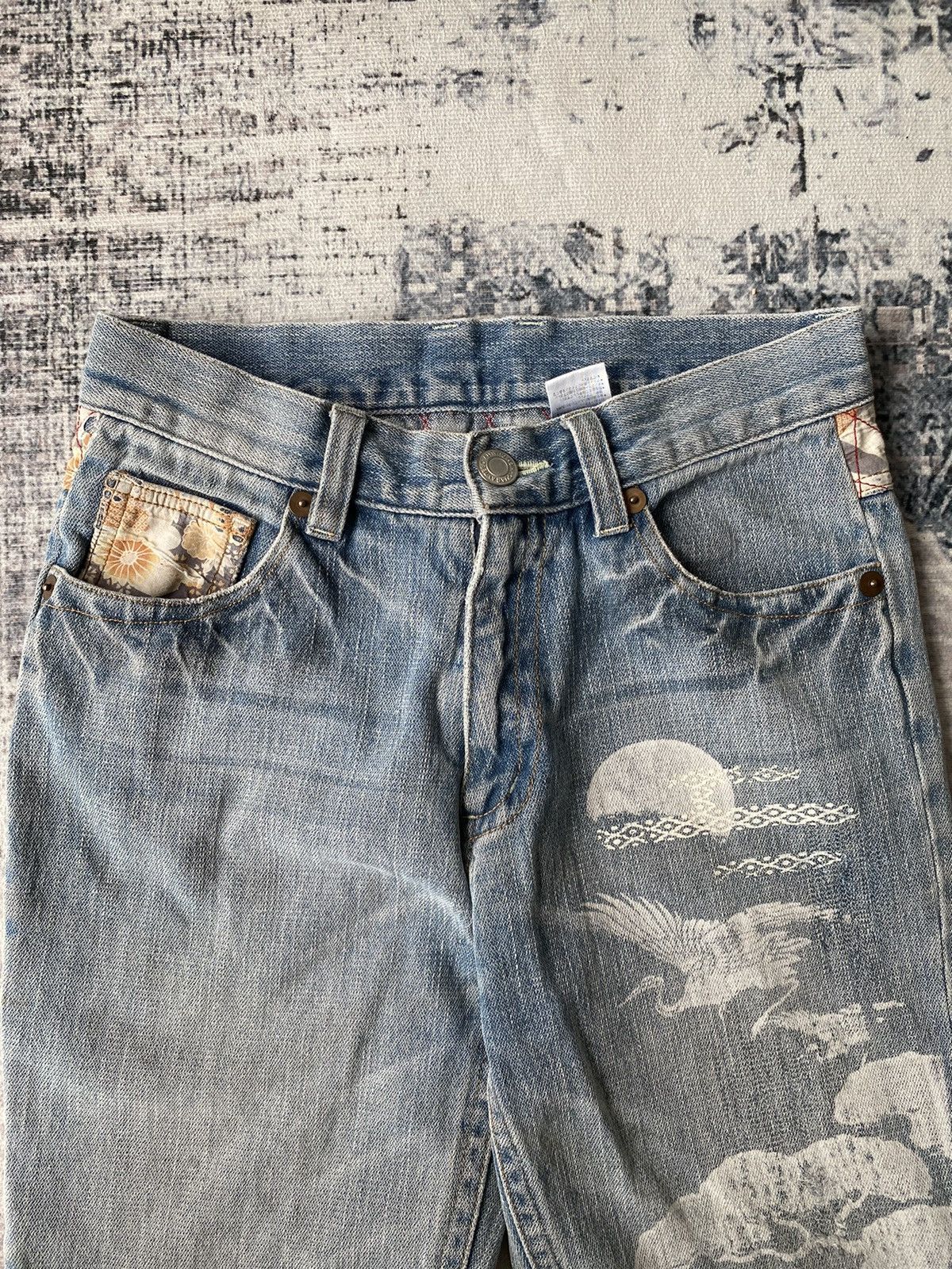 Ed Hardy × Japanese Brand × Vintage Japanese Art Motive Printed Jeans Size US 29 - 5 Thumbnail