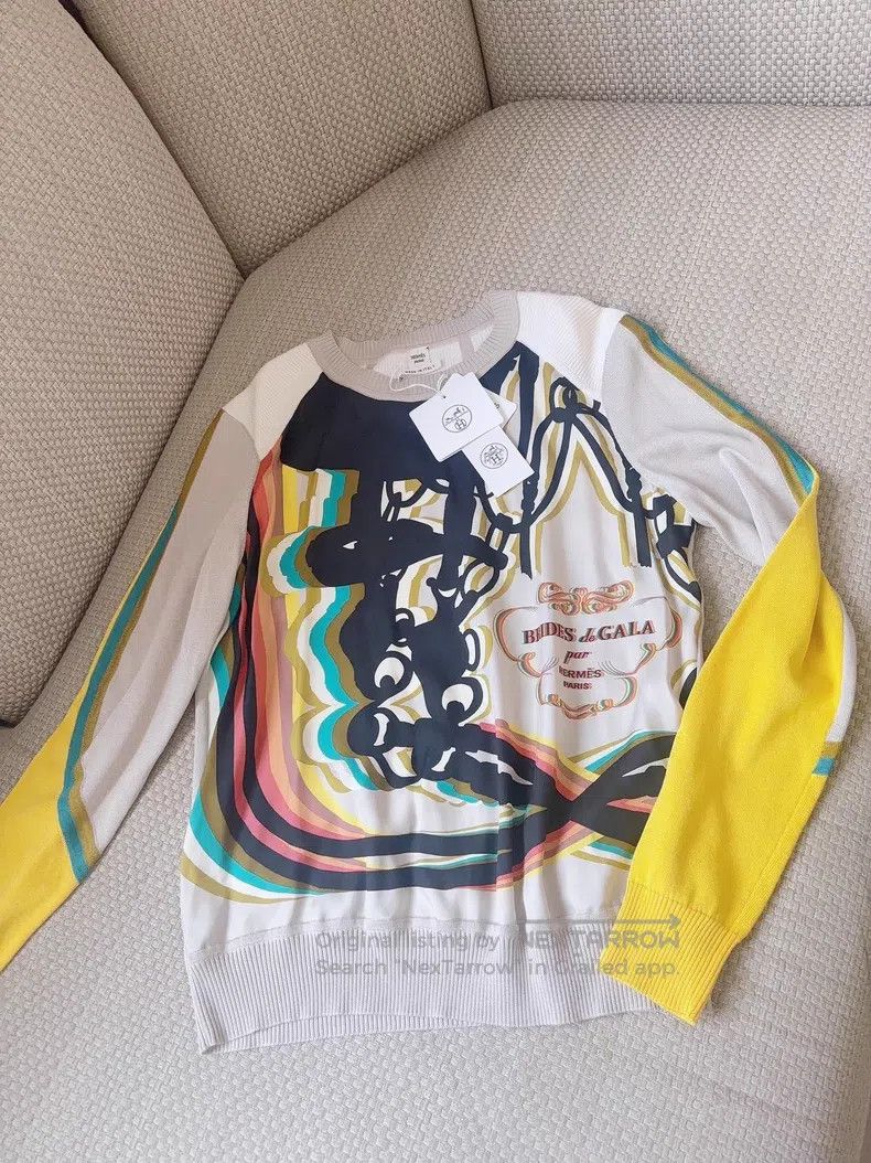 Hermes Hermes Yellow knit twillaine art pattern pullover Size XS / US 0-2 / IT 36-38 - 3 Thumbnail