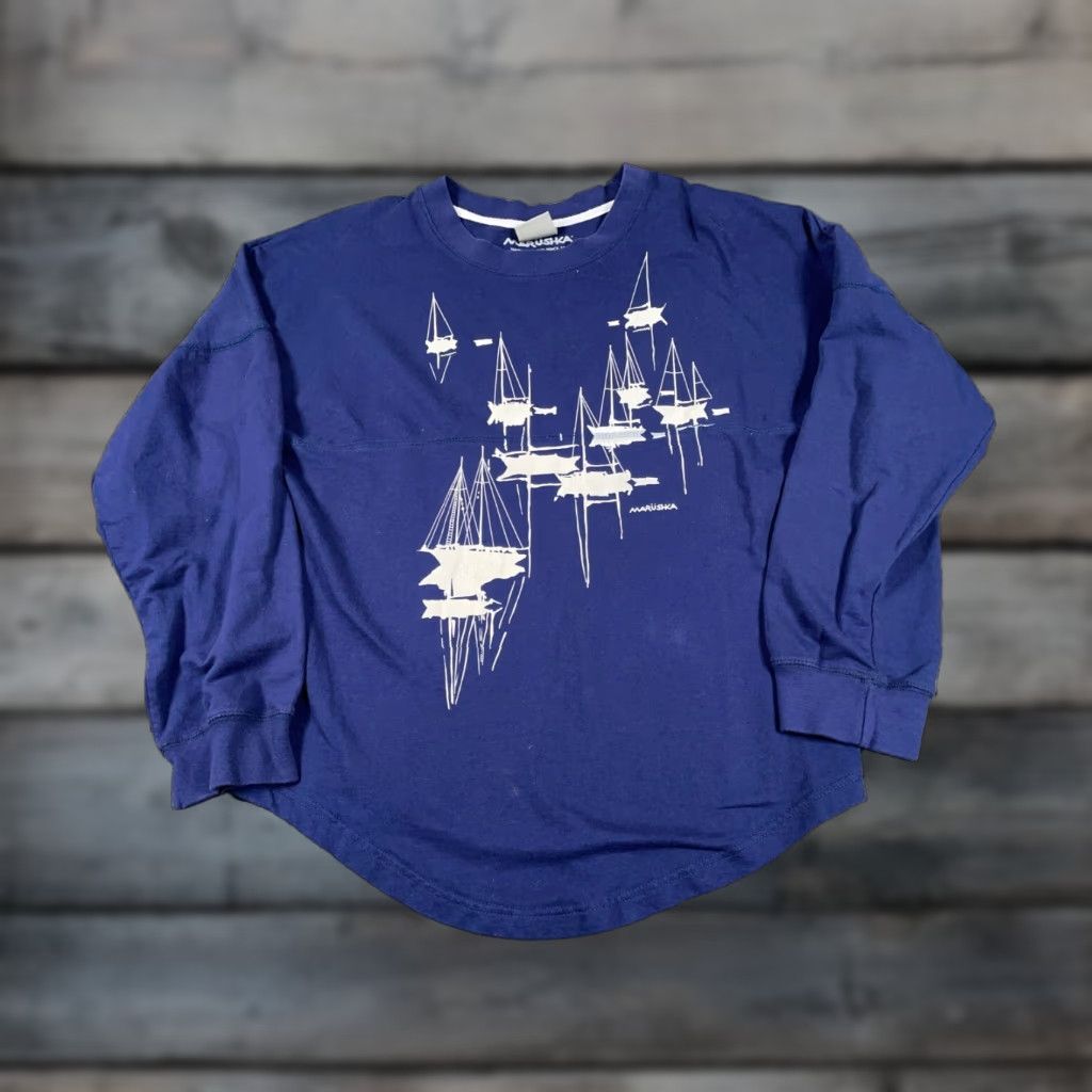 Vintage VINTAGE MV Sport Nautical Sailboat Print Sweatshirt Women’s Large Blue Casual City Retro Size L / US 10 / IT 46 - 1 Thumbnail