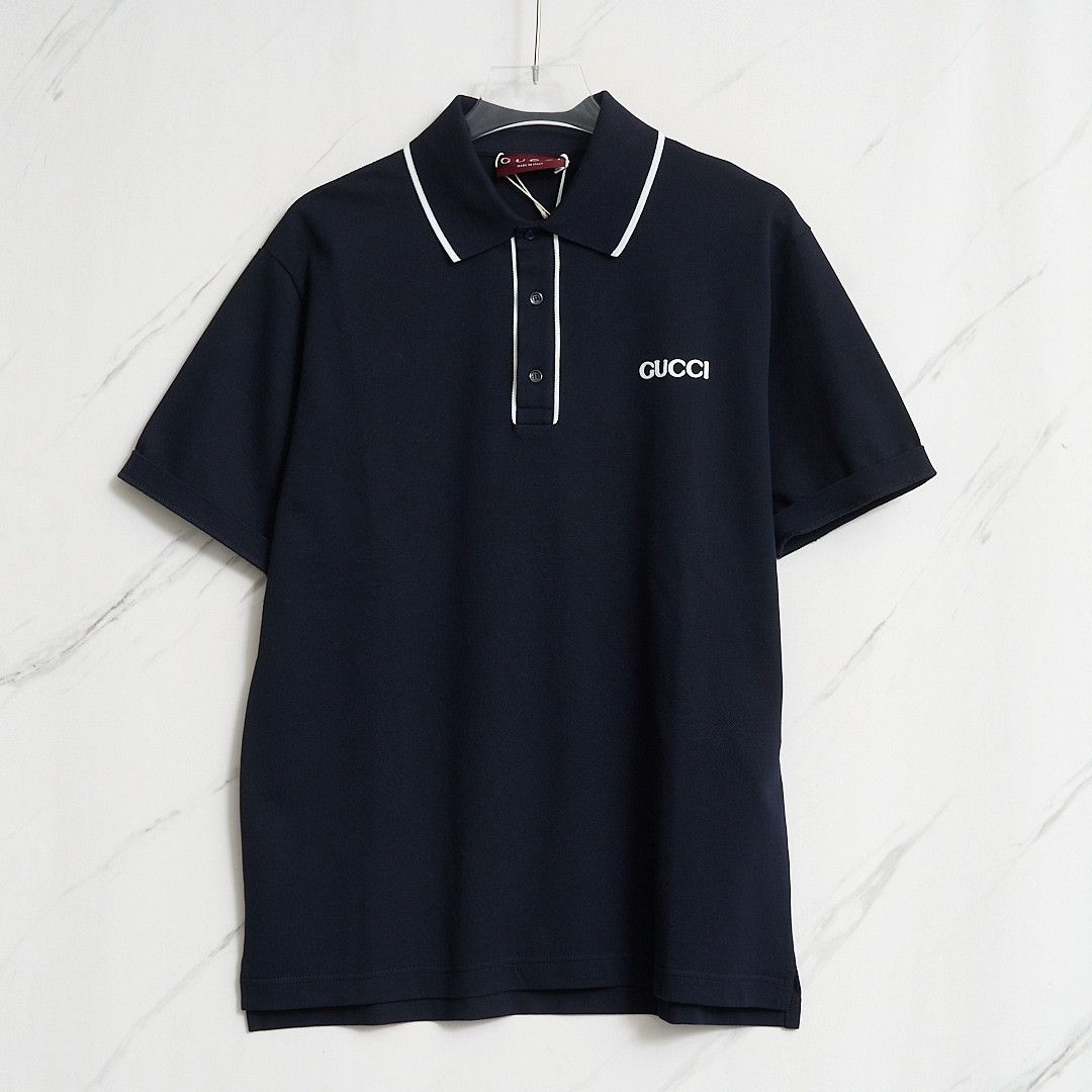 Gucci Gucci Men's Navy Logo Stripe Polo Size US M / EU 48-50 / 2 - 1 Thumbnail