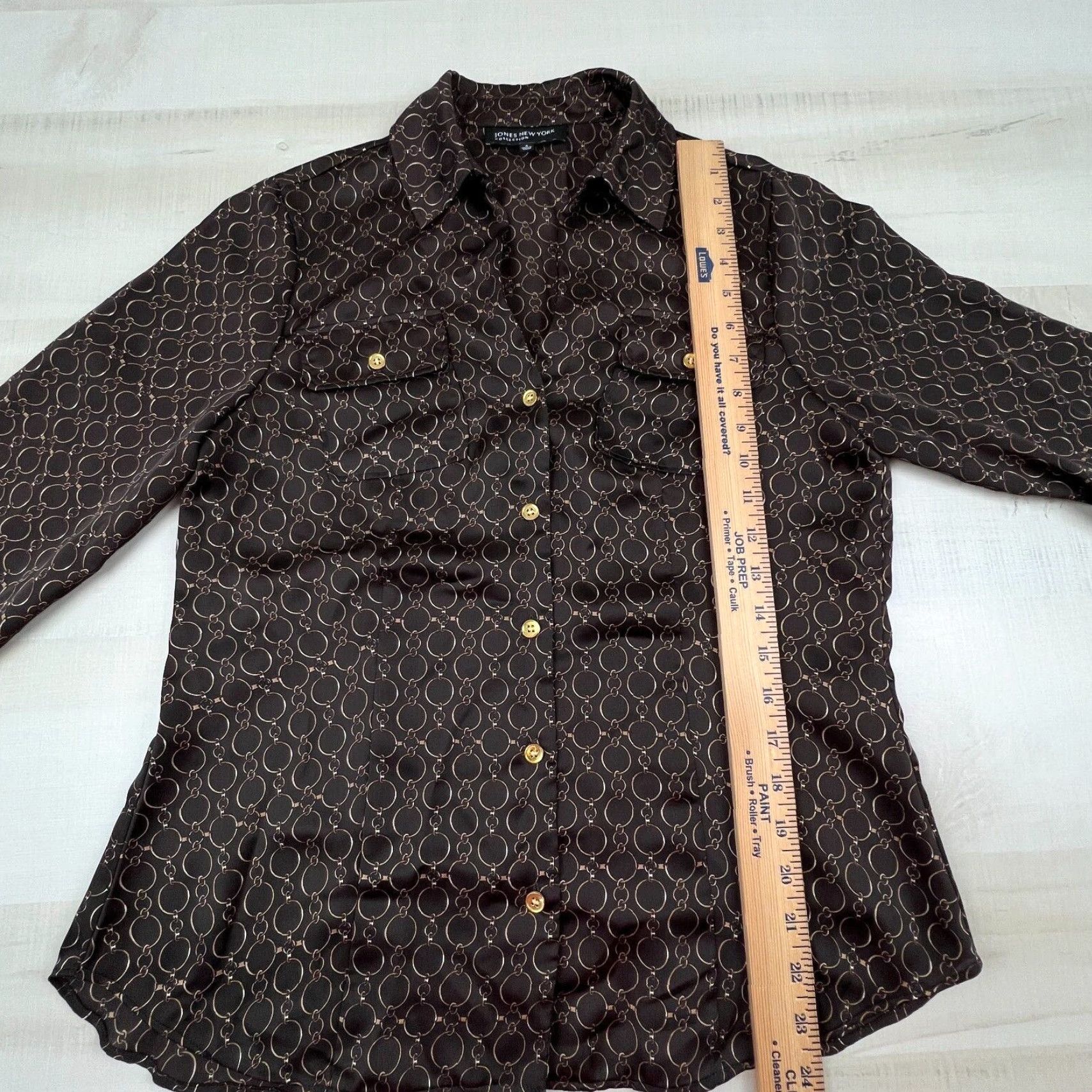 Jones New York Jones New York Womens Satin Top 6 Extra Large XL Brown Gold Chains Button Up Size M / US 6-8 / IT 42-44 - 7 Thumbnail