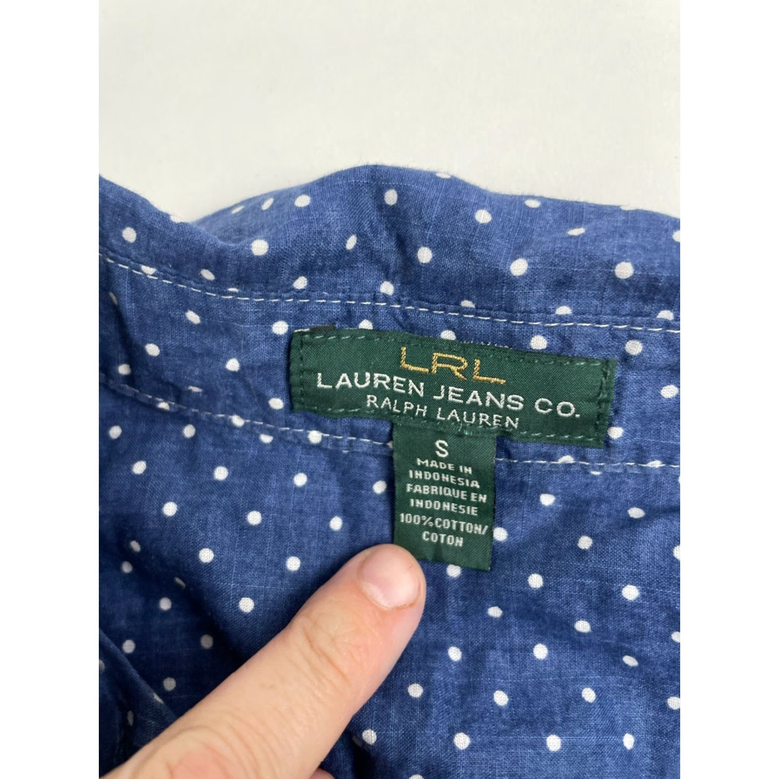 Vintage Lauren Jeans Co. Shirt Women’s S Blue White Polka Dots Patch Pocket Button Up Size S / US 4 / IT 40 - 7 Thumbnail