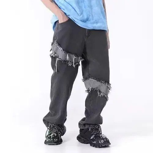 Japanese Brand Asymmetric Patch Baggy Denim Jeans Size US 34 / EU 50 - 3 Thumbnail