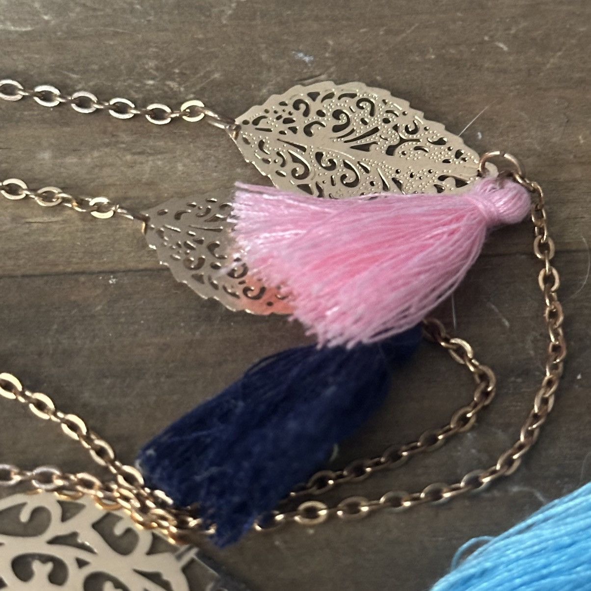 Other Long filigree leaf link with multi color tassels necklace Size ONE SIZE - 5 Thumbnail