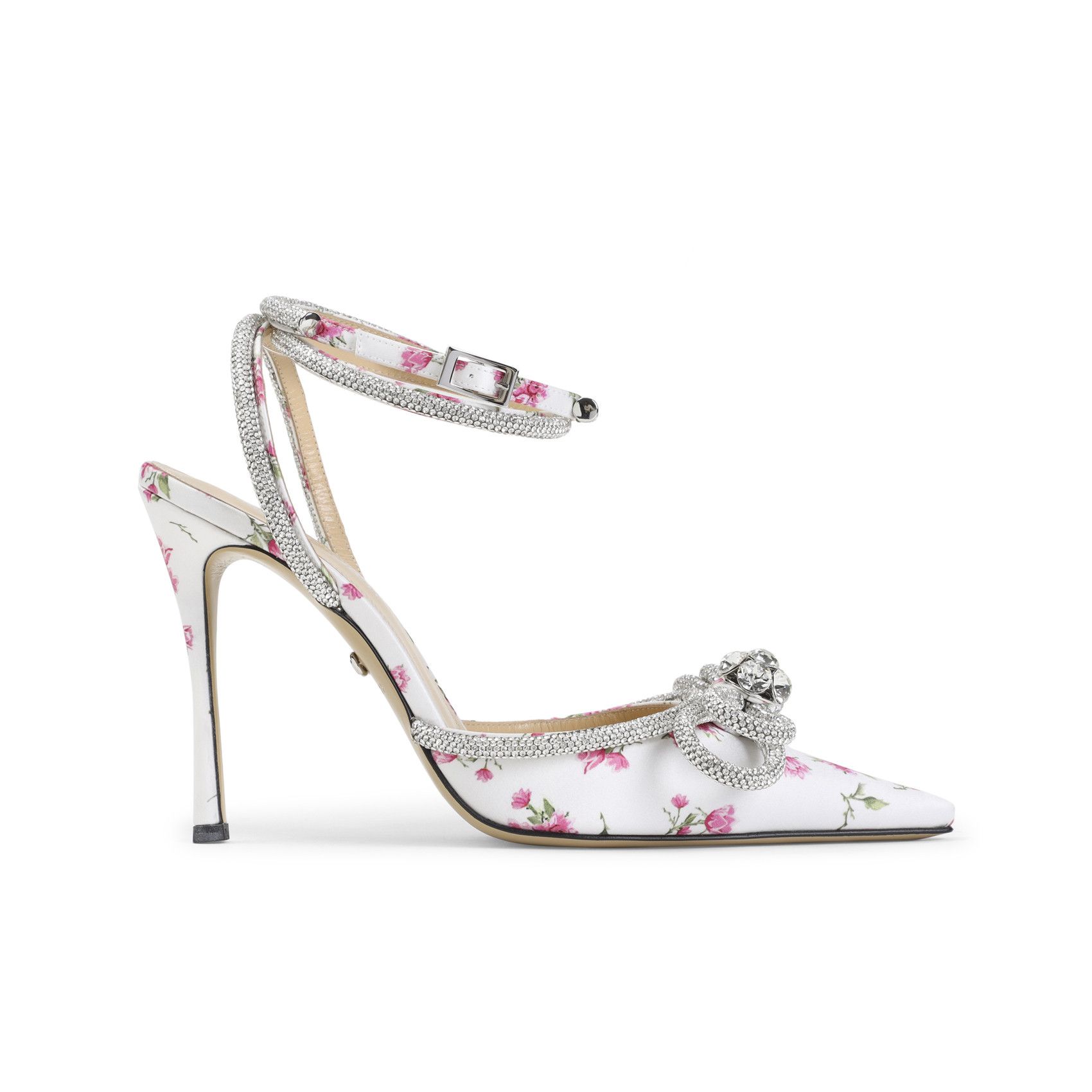 Mach & Mach Double Bow Cheri Floral Satin High Heels Sandals